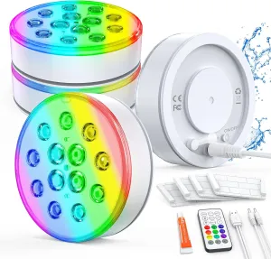Pool Lights, Upgraded Rechargeable Submersible LED Lights with Remote IP68 Waterproof 16 Colors Hot Tub Underwater Pool Lights for Above Ground Pool, Bath, Party, Vase 4 Pack