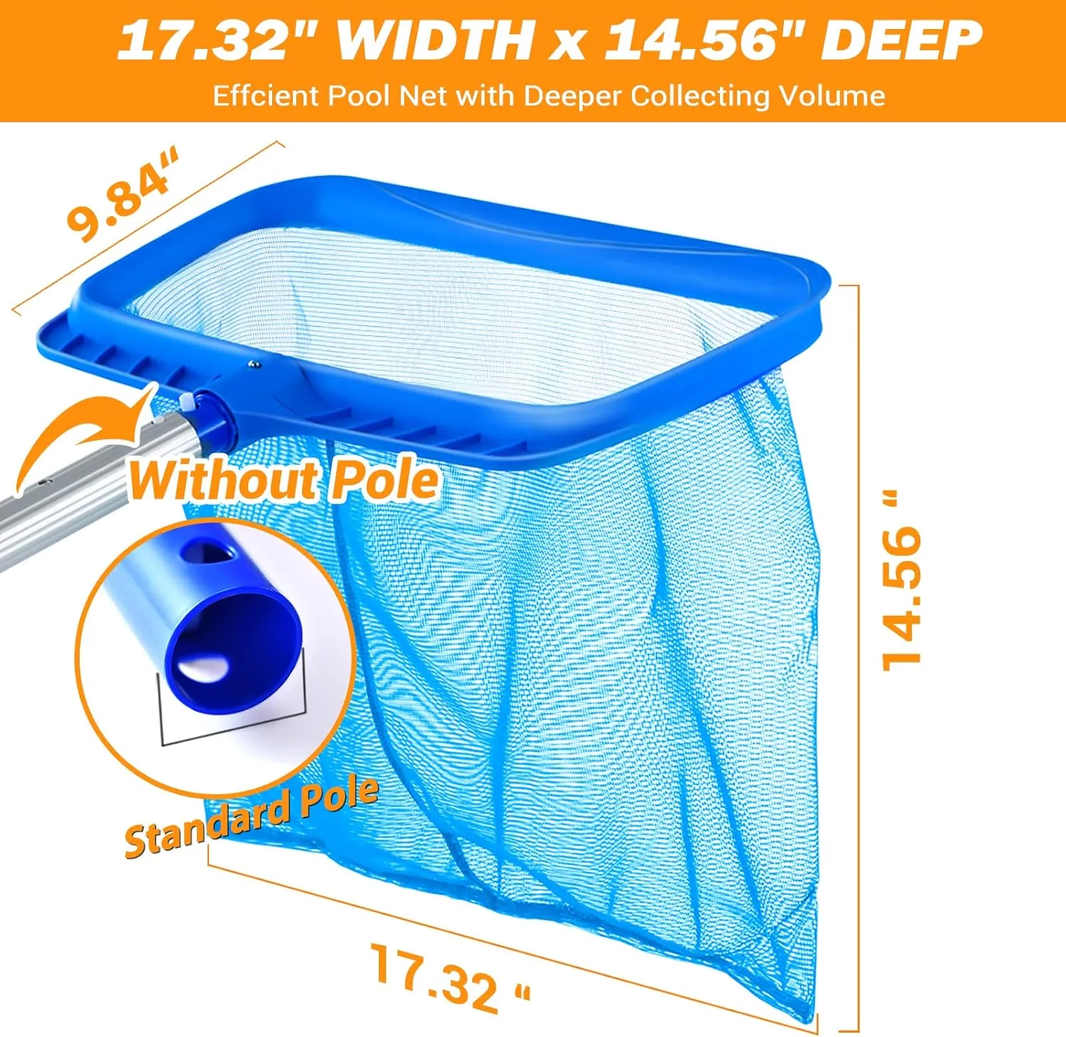 Pool Skimmer - Pool Skimmer Net without Pole, Swimming Pool Leaf Skimmer Net with Reinforced Frame, Larger Capacity Pool Nets for Cleaning, Durable Deep Rake Net Easy Scoop Edge,Debris Pickup Removal