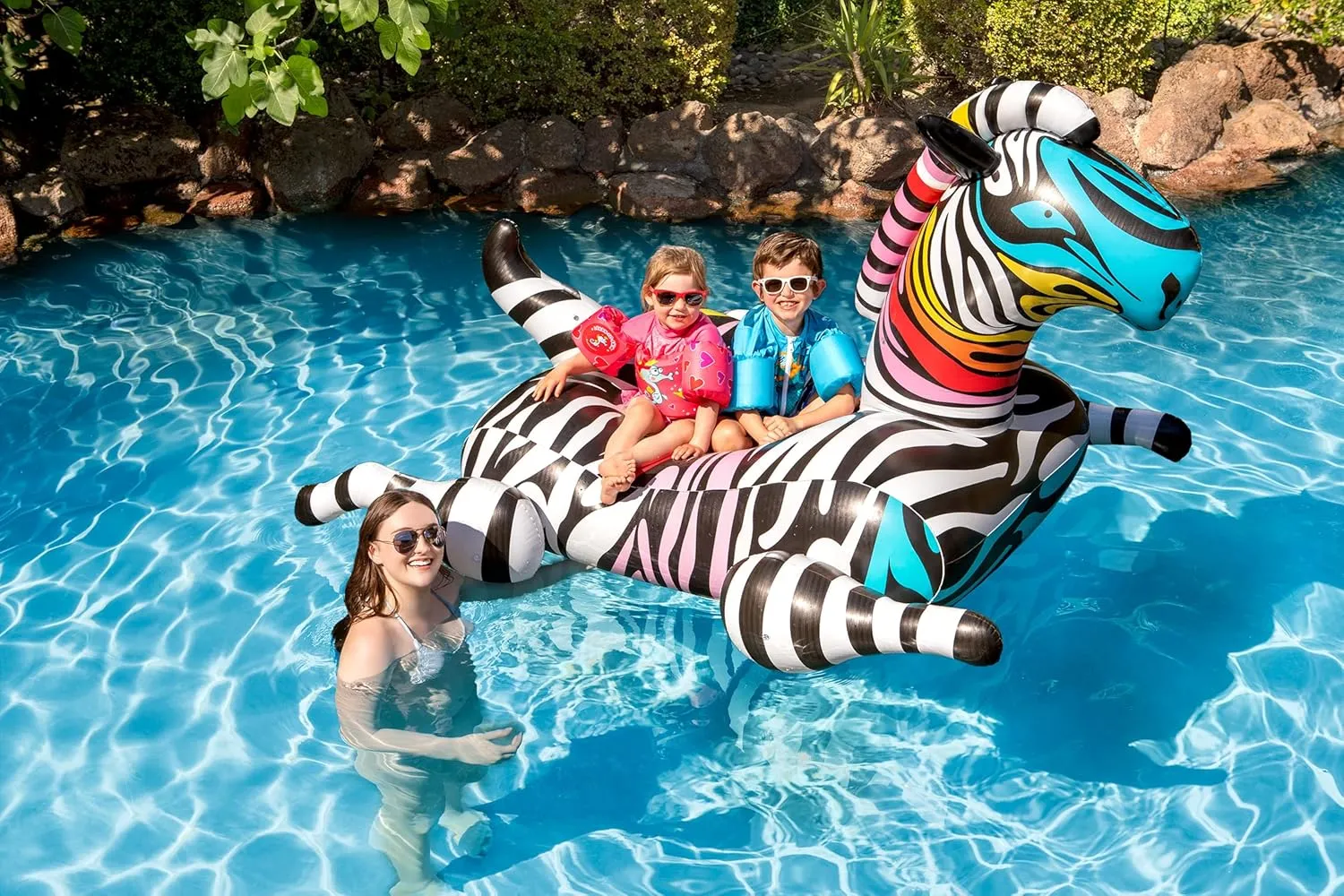 Poolmaster Zany Zebra Jumbo Swimming Pool Float Rider, Zebra Large