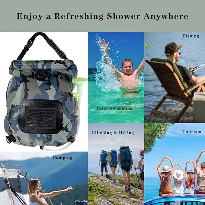 Portable Camping Shower Bag Solar Shower Bag for Camping 5 Gal/20L with On-Off Switchable Shower Head and Removable Hose for Camping,Hiking,Travel,Beach Swimming,Outdoor
