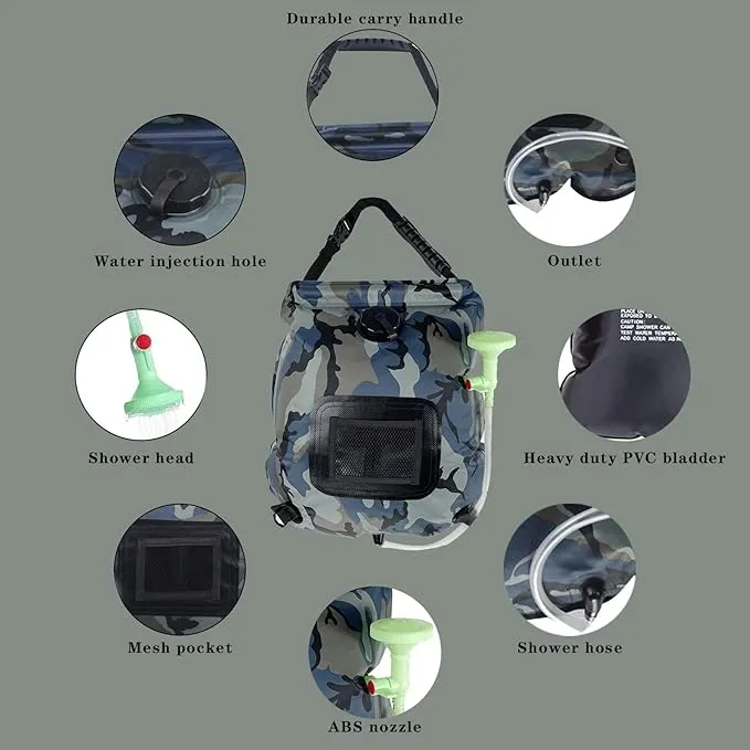 Portable Camping Shower Bag Solar Shower Bag for Camping 5 Gal/20L with On-Off Switchable Shower Head and Removable Hose for Camping,Hiking,Travel,Beach Swimming,Outdoor