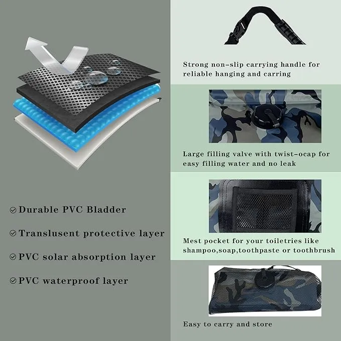 Portable Camping Shower Bag Solar Shower Bag for Camping 5 Gal/20L with On-Off Switchable Shower Head and Removable Hose for Camping,Hiking,Travel,Beach Swimming,Outdoor