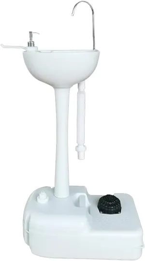 Portable Camping Sink Travel Hygiene Station with Towel Holder & Soap Dispenser Hand Wash Basin Stand with Rolling Wheels Hands-Free Design Indoor Outdoor 4.5Gal Water Capacity