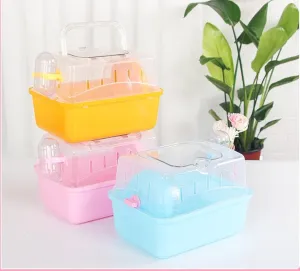 Portable Carrier Hamster Carry Case Cage with Water Bottle Travel&Outdoor for Hamster Small Animals (Blue)