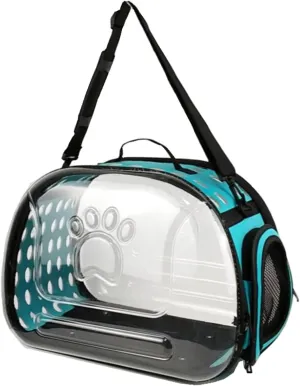 Portable Cat Space Capsule Carried Bag,Transparent Collapsible Breathable Cat Handbag,Transport Pets Bubble Bag for Small Medium Cats Dogs for Hiking, Travel, Airline Approved - Blue S