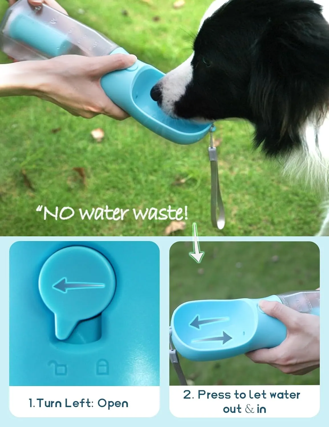 Portable Dog Water Bottle, 3-in-1 Travel Bowl with Food Container & Poop Bag Holder, Pet Dispenser Summer Outdoor Walking Hiking Accessories for Large Dogs - Blue, 20oz