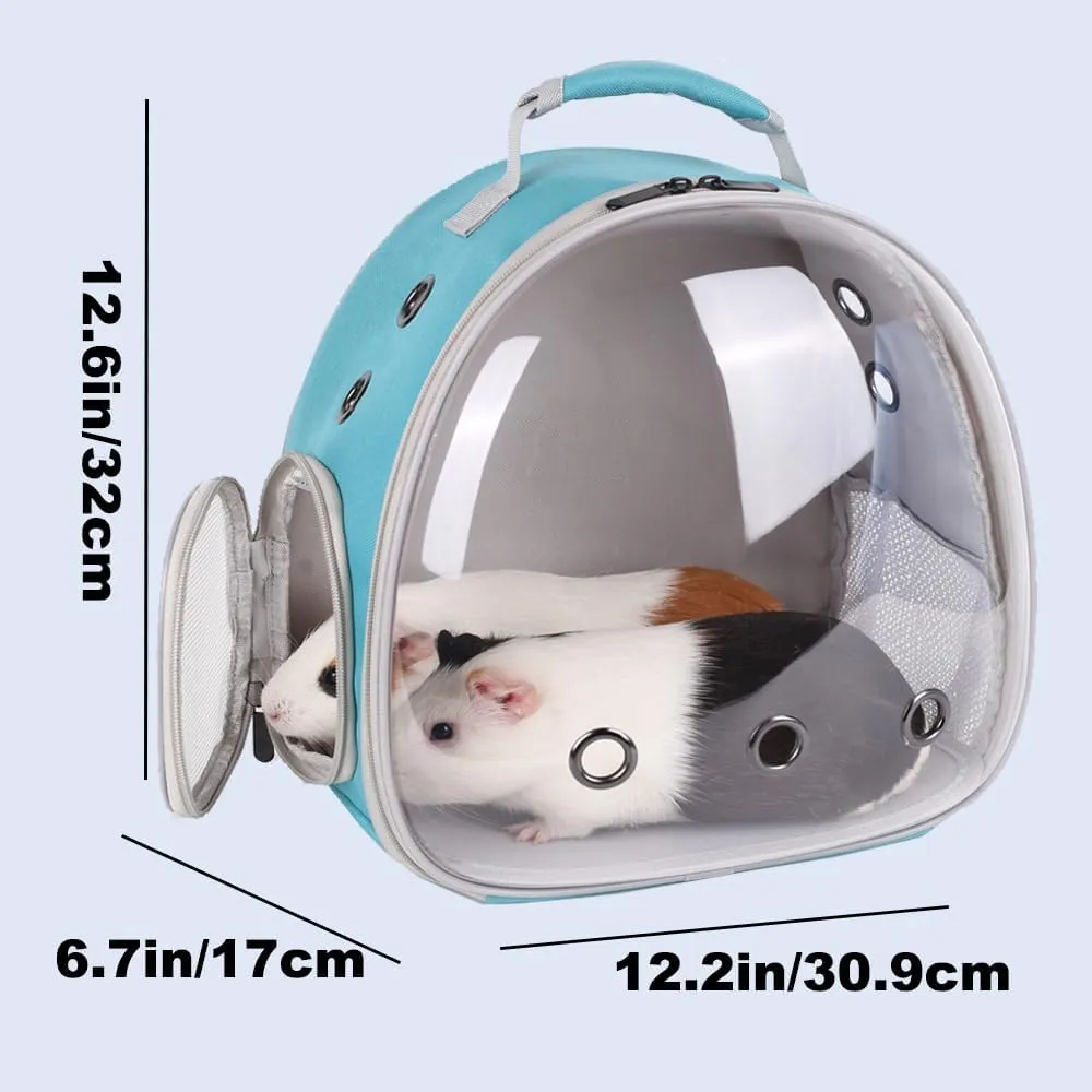 Portable Guinea Pig Backpack with Small Bag Harness and Leash Set, Space Capsule Bubble Pet Carrier Cage Travel for Rabbit, Bearded Dragon, Sugar Glider (Green, Backpack)