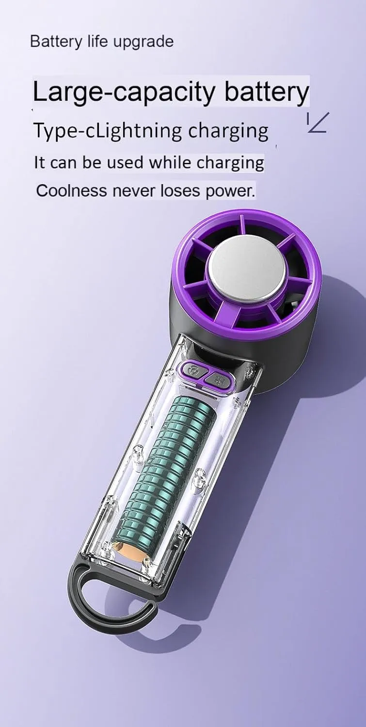 Portable ice compress mini fan, handheld turbine folding desktop climbing buckle cold compress mini fan (Rock ash)