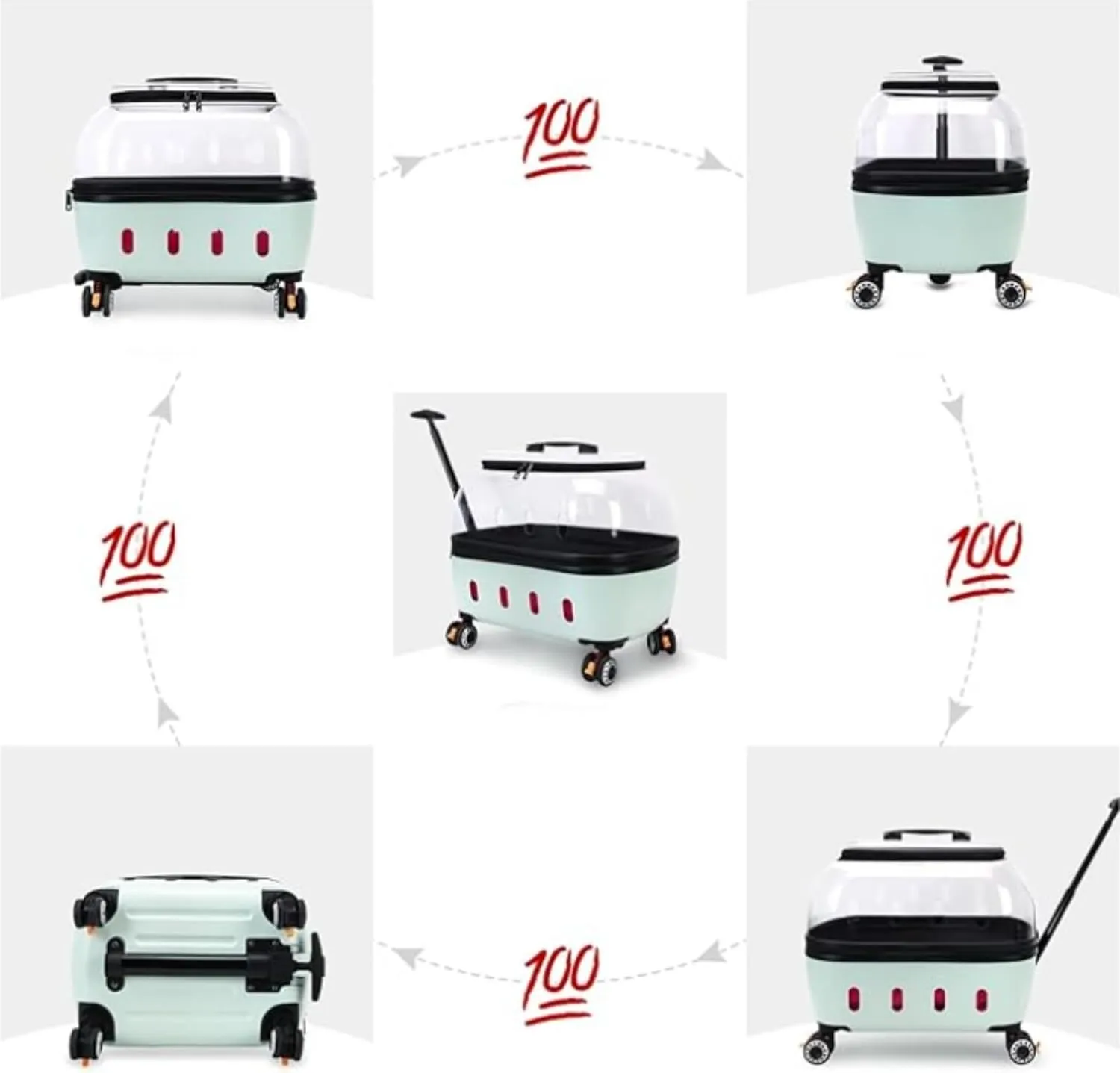 Portable Pet Cat Carrier with Wheels, Transparent Bubble Cat Trolley Case pet Backpack for Kitty Small Dog[Clear Ventilation Holes Silent Wheels] Carrier for Hiking, Retractable (Transparent Black)