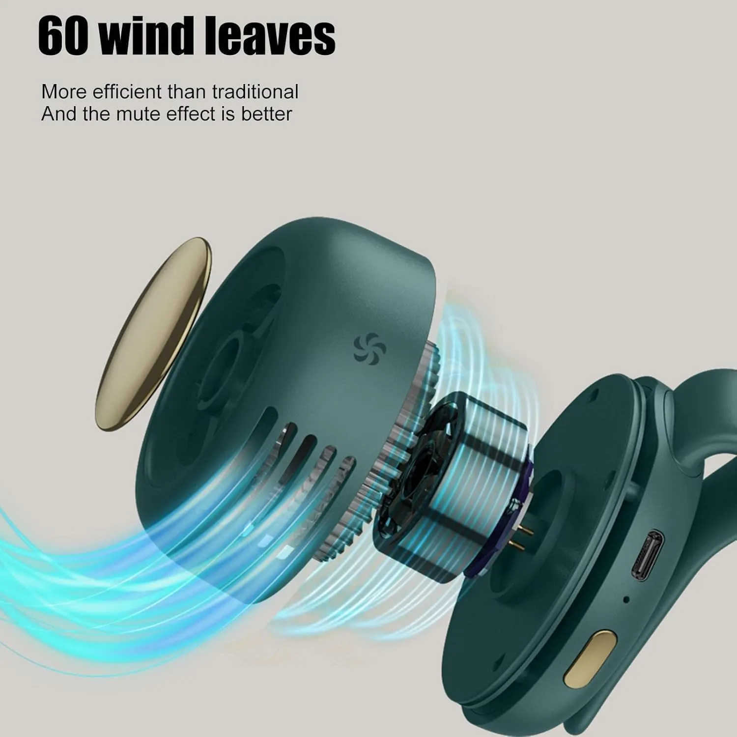 Portable Silent Mini Bladeless Electric Fan,Portable Small Whirlwind Bladeless Fan, 3 Speeds Hands-Free Neck Fan,Rechargeable Silent Hands-Free Fans,Suitable for Outdoor & Travel & Office (green)
