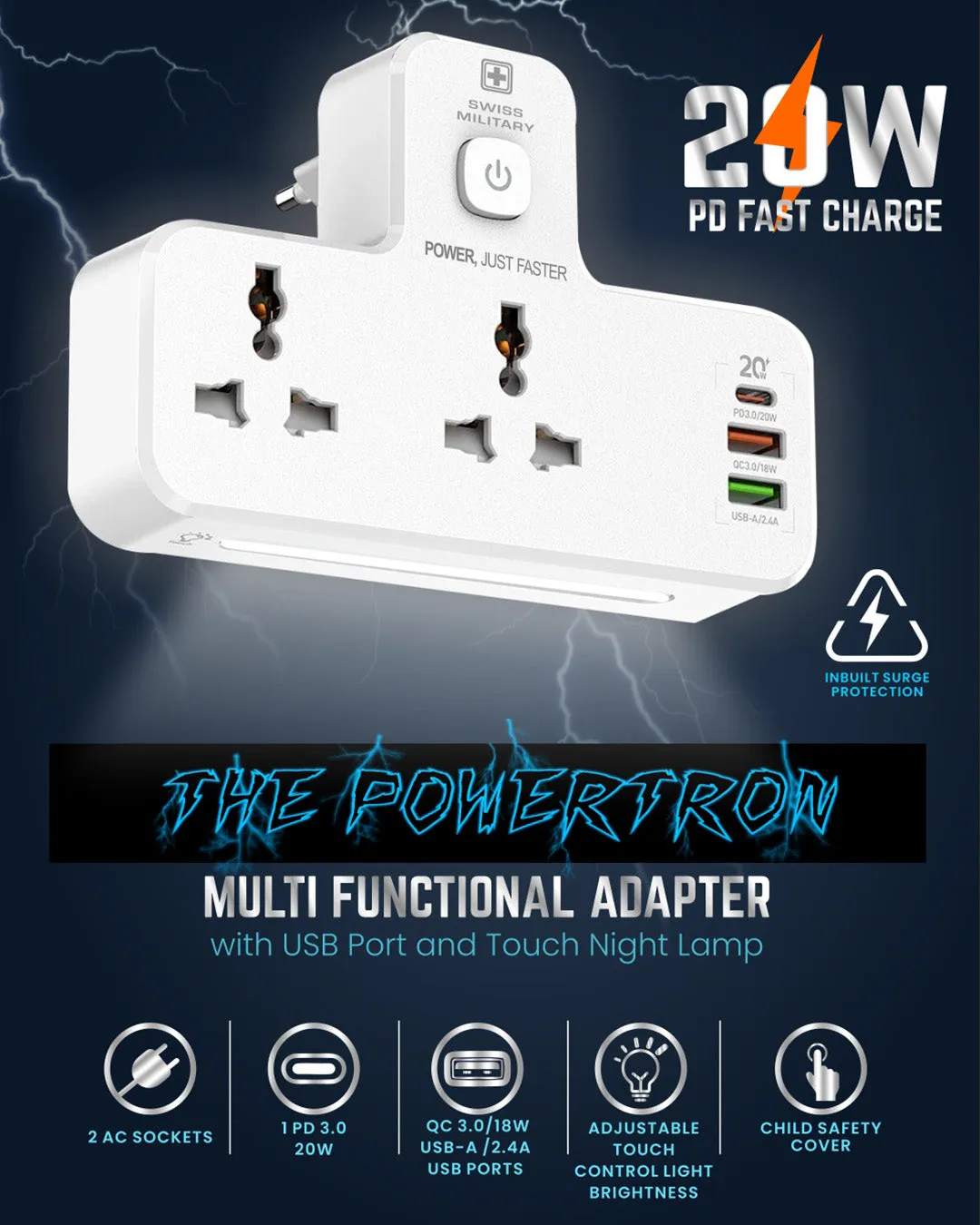 PowerTron Extension Board with USB Cable, Multi-functional Extension