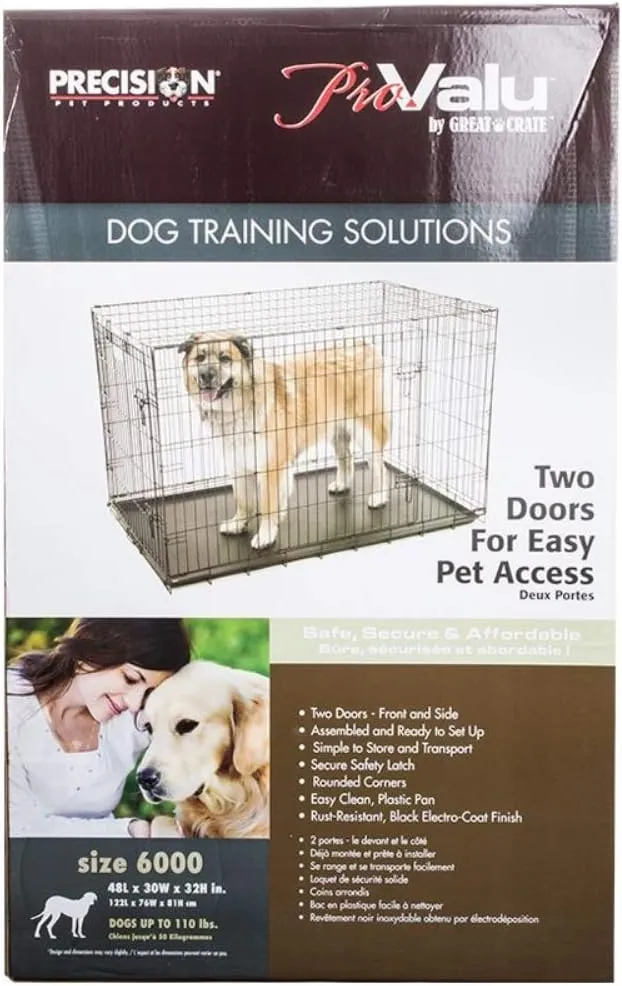 Precision Pet Products Two Door Provalue Wire Dog Crate, 48 Inch, For Pets 90-125 lbs, With 5-Point Locking System