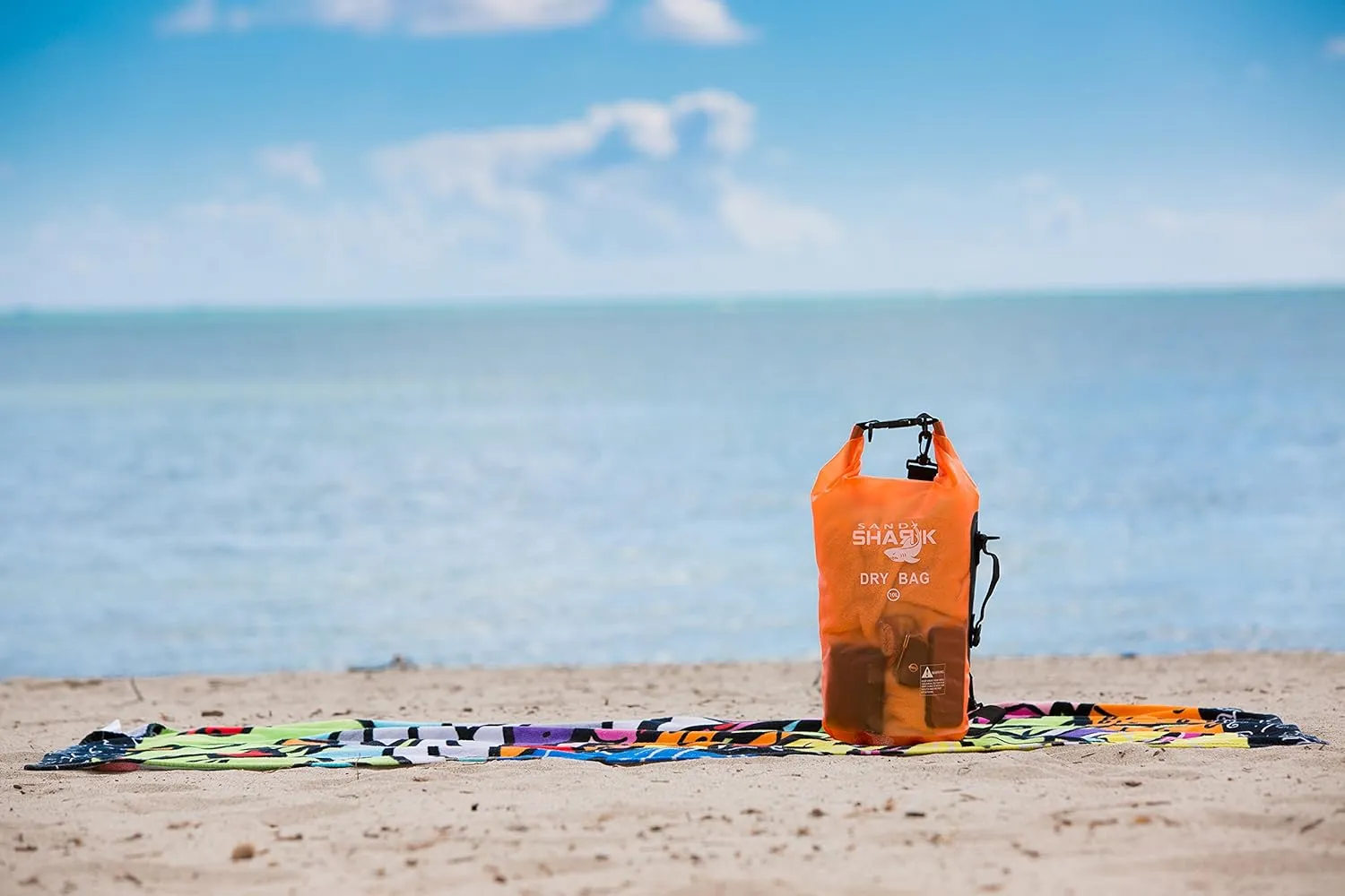 Premium Waterproof Dry Bag by SandShark Transparent 10 & 20 Liter Floating Sack w/Large Inside Pocket for Boating, Beach and Watersports - Side and Shoulder Strap – Roll Top Keeps Gear Dry.