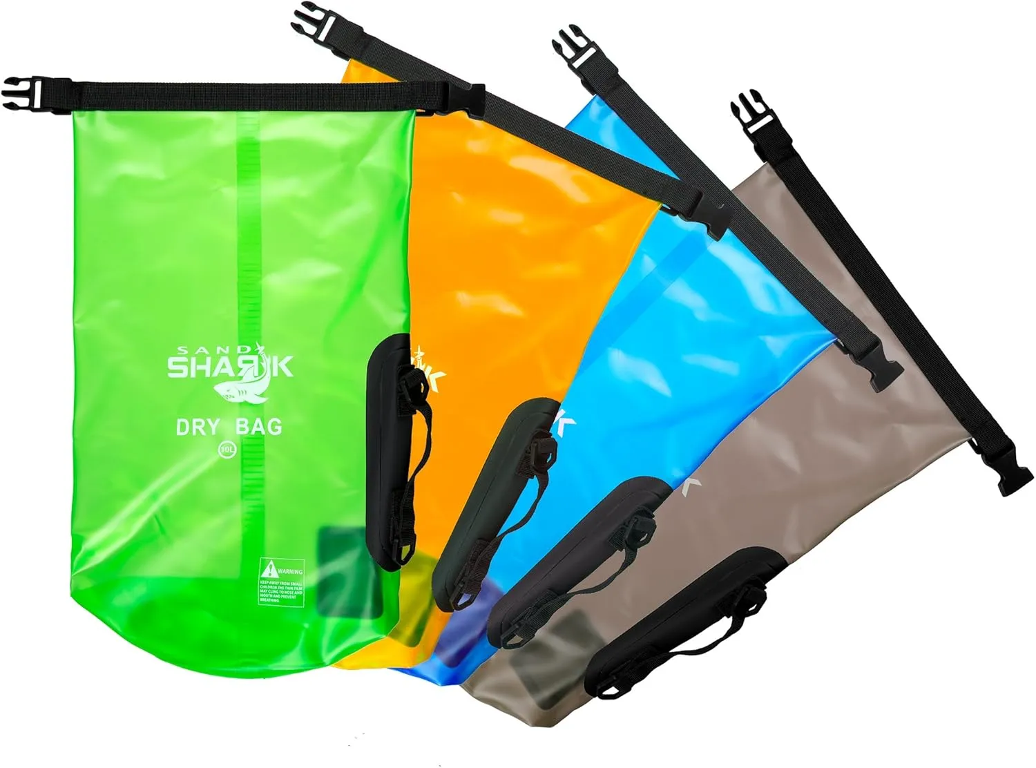 Premium Waterproof Dry Bag by SandShark Transparent 10 & 20 Liter Floating Sack w/Large Inside Pocket for Boating, Beach and Watersports - Side and Shoulder Strap – Roll Top Keeps Gear Dry.