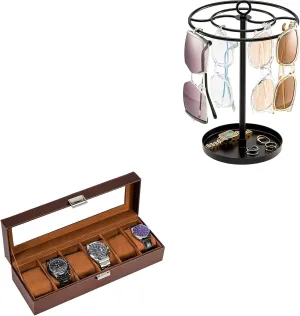 ProCase 6 Slot Mens Watch Case Bundle with Large Capacity Sunglass Storage