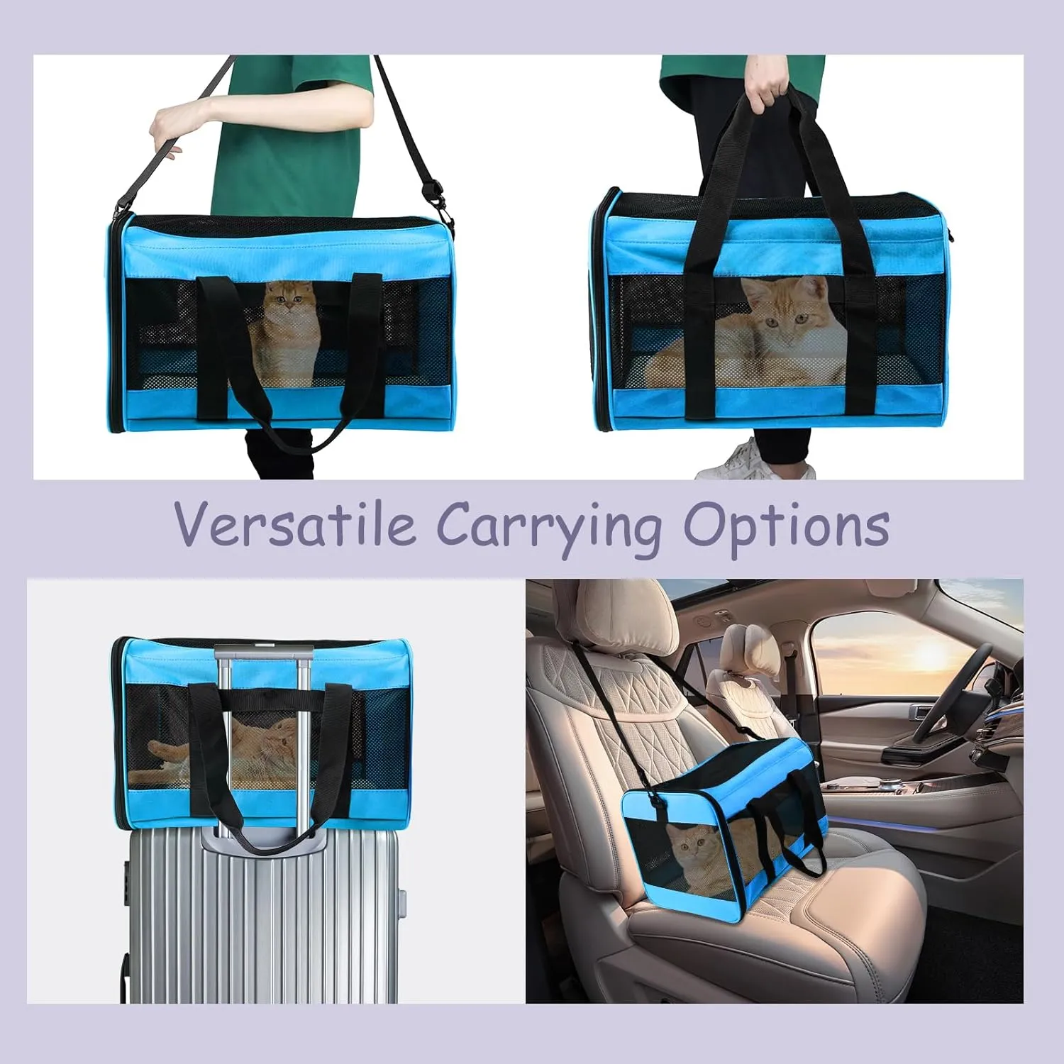Prodigen Cat Carrier Dog Carriers for Small Dogs Soft Slided Airline Approved Collapsible Pet Travel Carrier, Small (16.3" L x 11.8" H x 12.4" W)