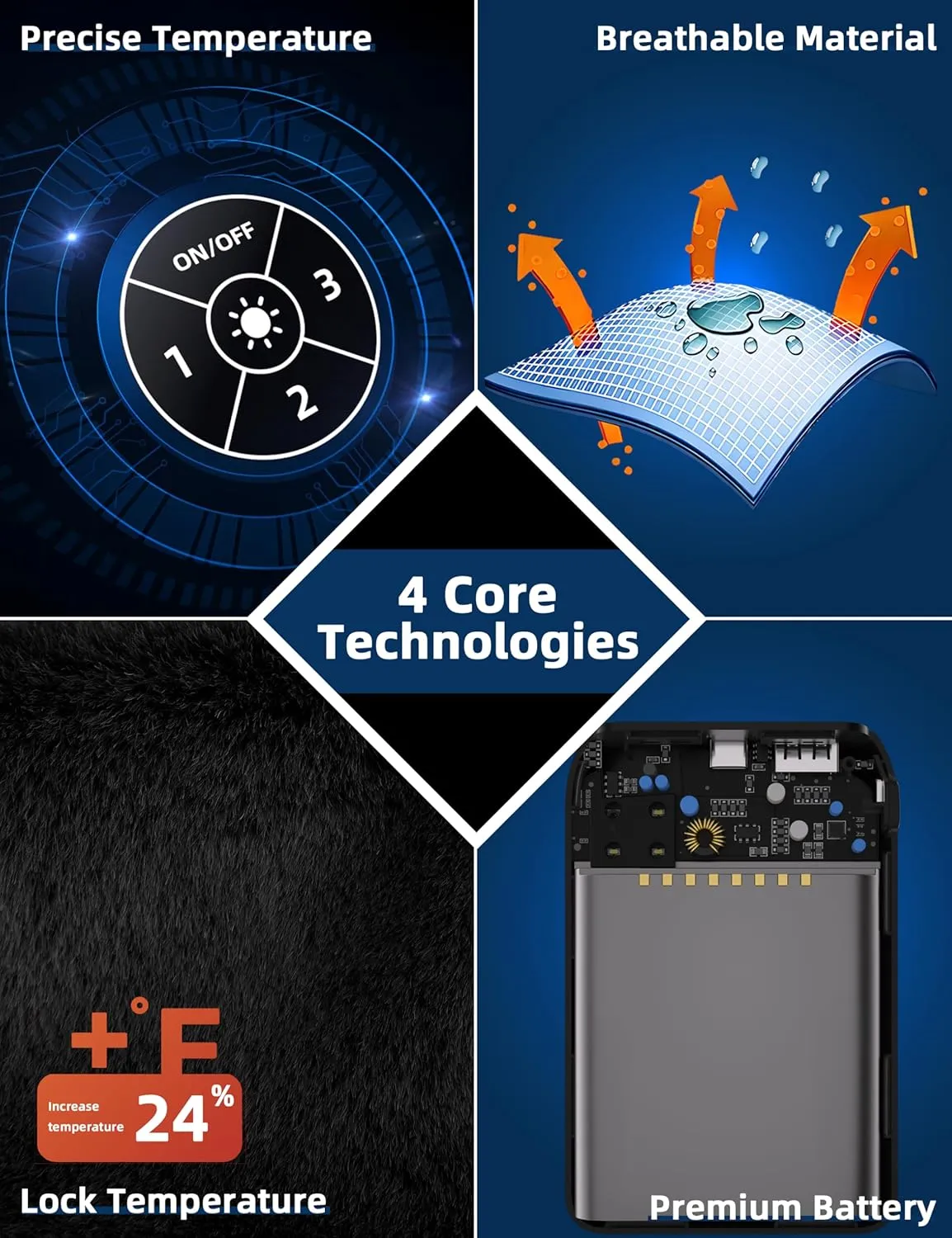 Professional Men's Heated Vest with 12000mAh Large Capacity Battery Pack