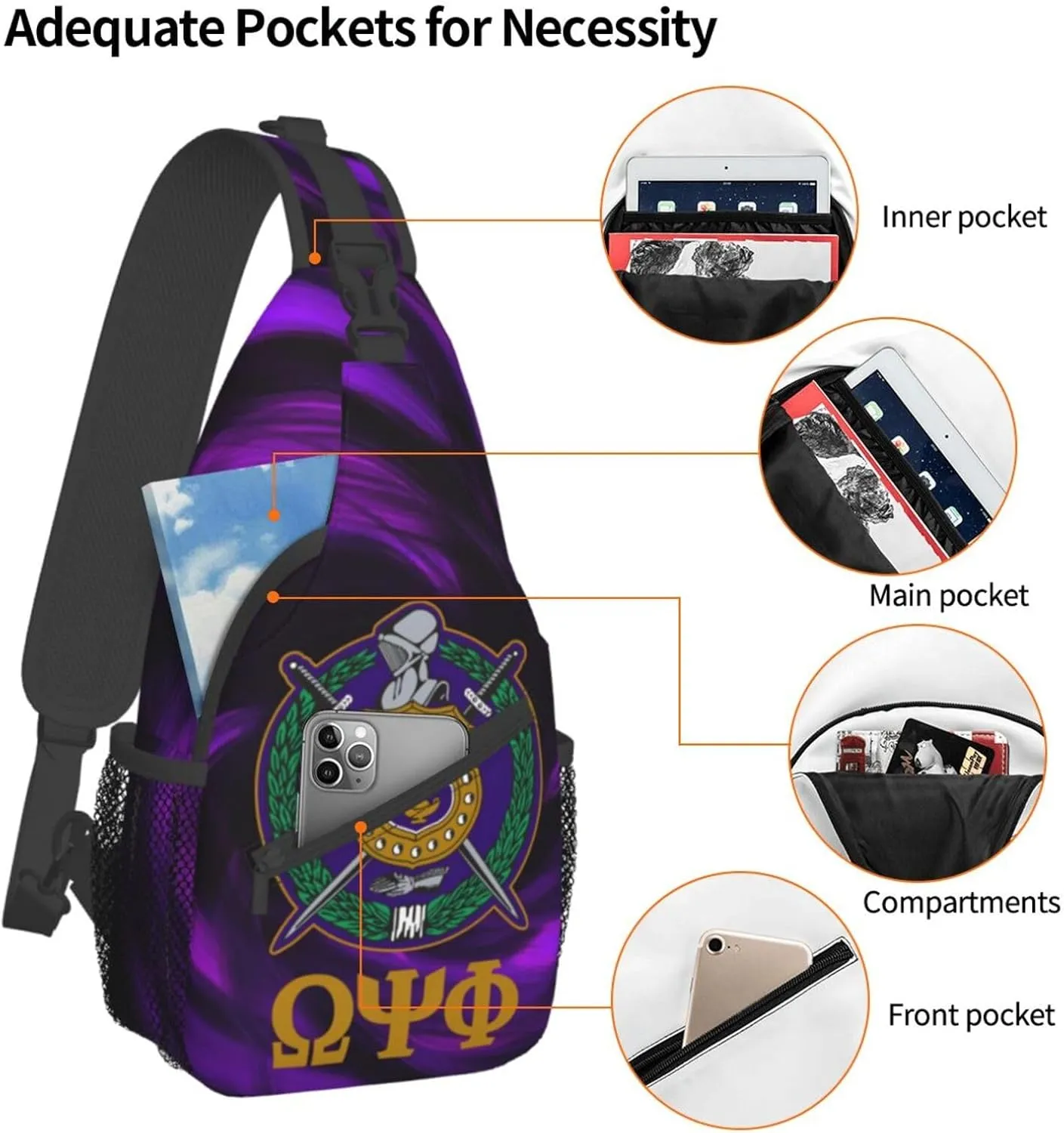 Psi Phi Sling Bag Crossbody Travel Hiking Chest Backpack Shoulder Daypack For Men