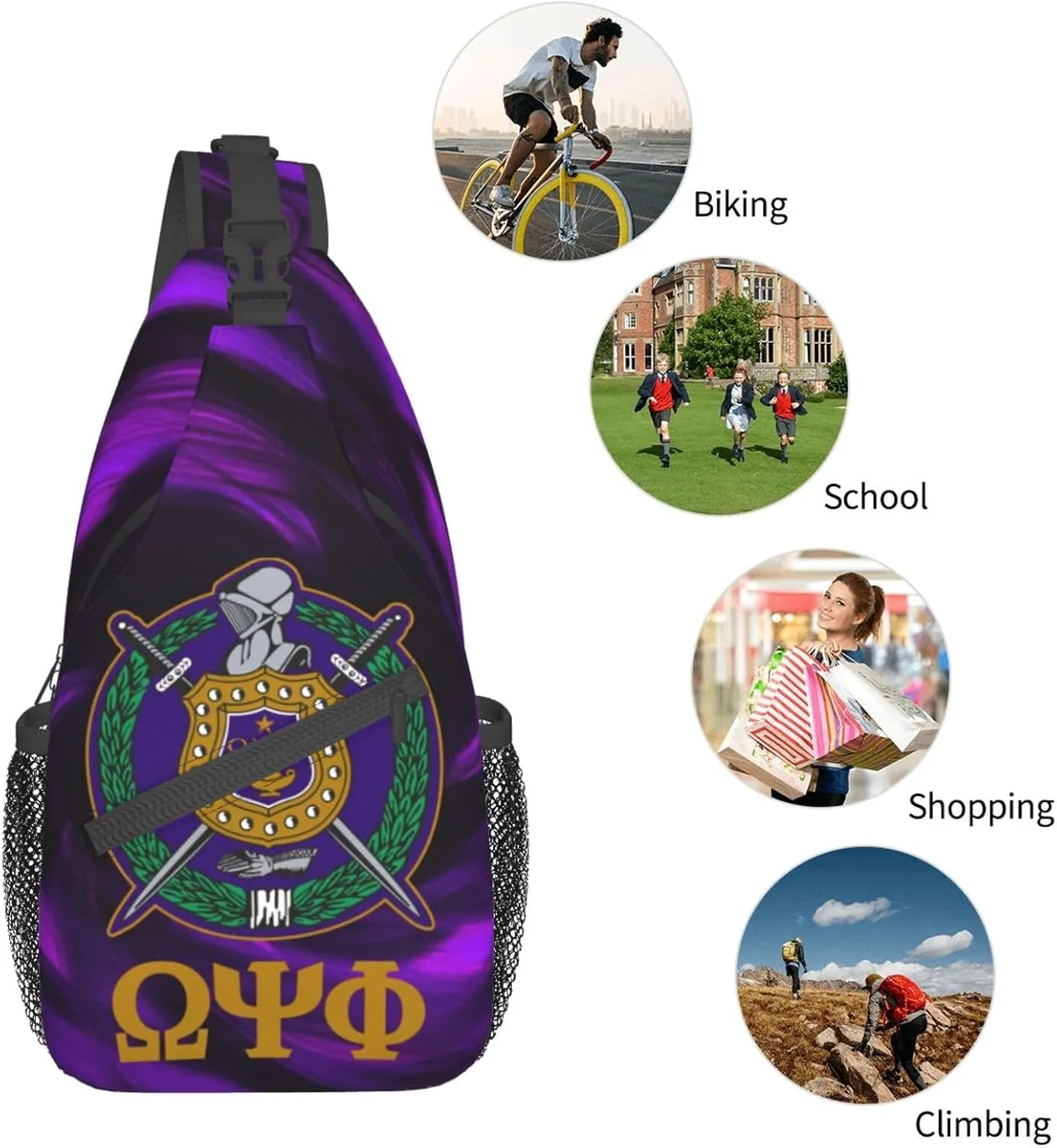 Psi Phi Sling Bag Crossbody Travel Hiking Chest Backpack Shoulder Daypack For Men