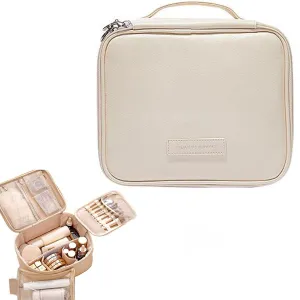 PU Large Capacity Cosmetic Bag Women's Partition Makeup Storage Box Travel Makeup Bag Makeup Box Extra Large (Apricot)