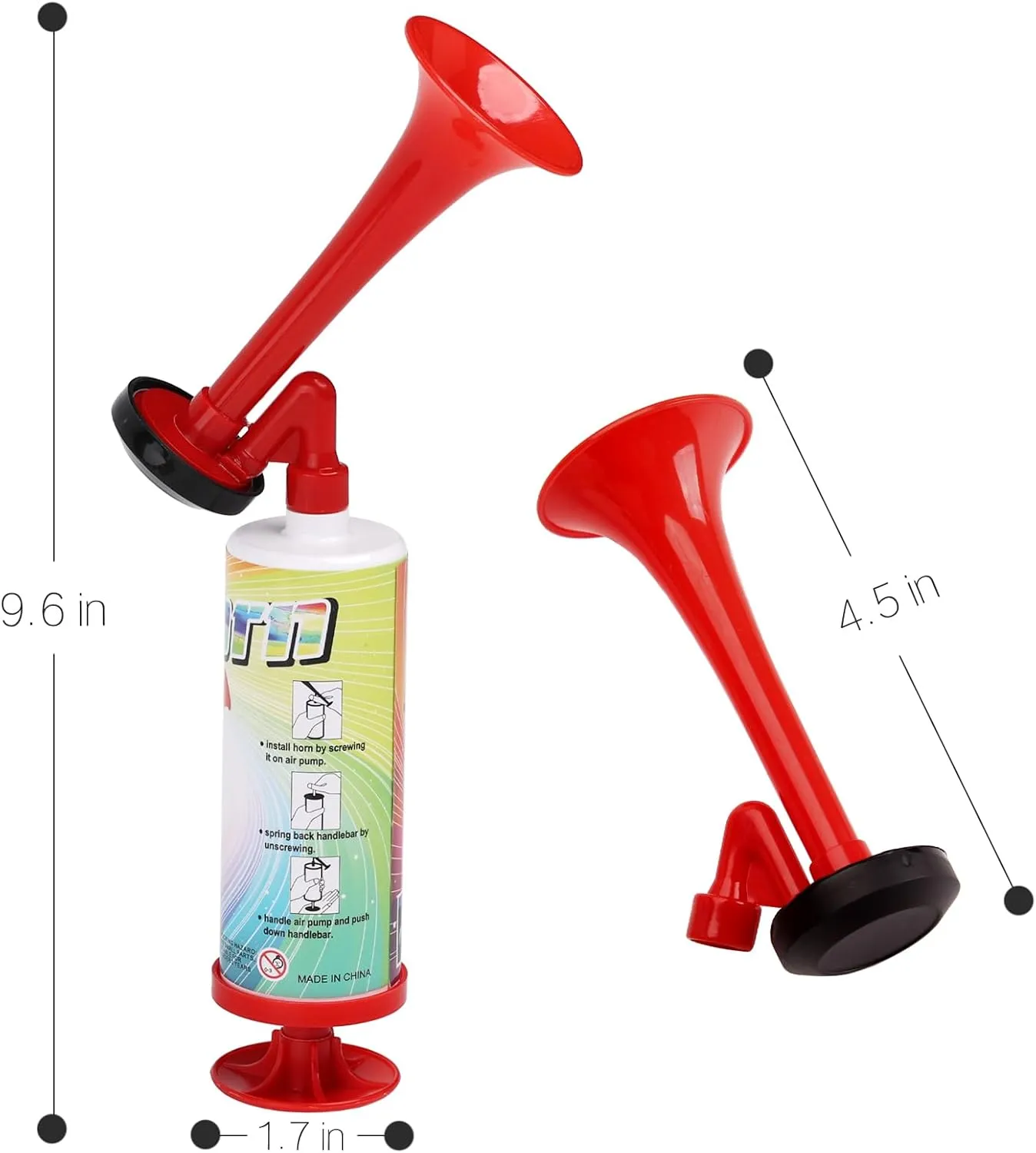 Pump Air Horn Mini, BANHAO Handheld Air Horn Hand Pumps Noisemakers for Sporting Events, Parties, Celebrations, Fun Birthday Party Favors and Goodie Bag Fillers for Kids and Adults, 5pcs 10Inch