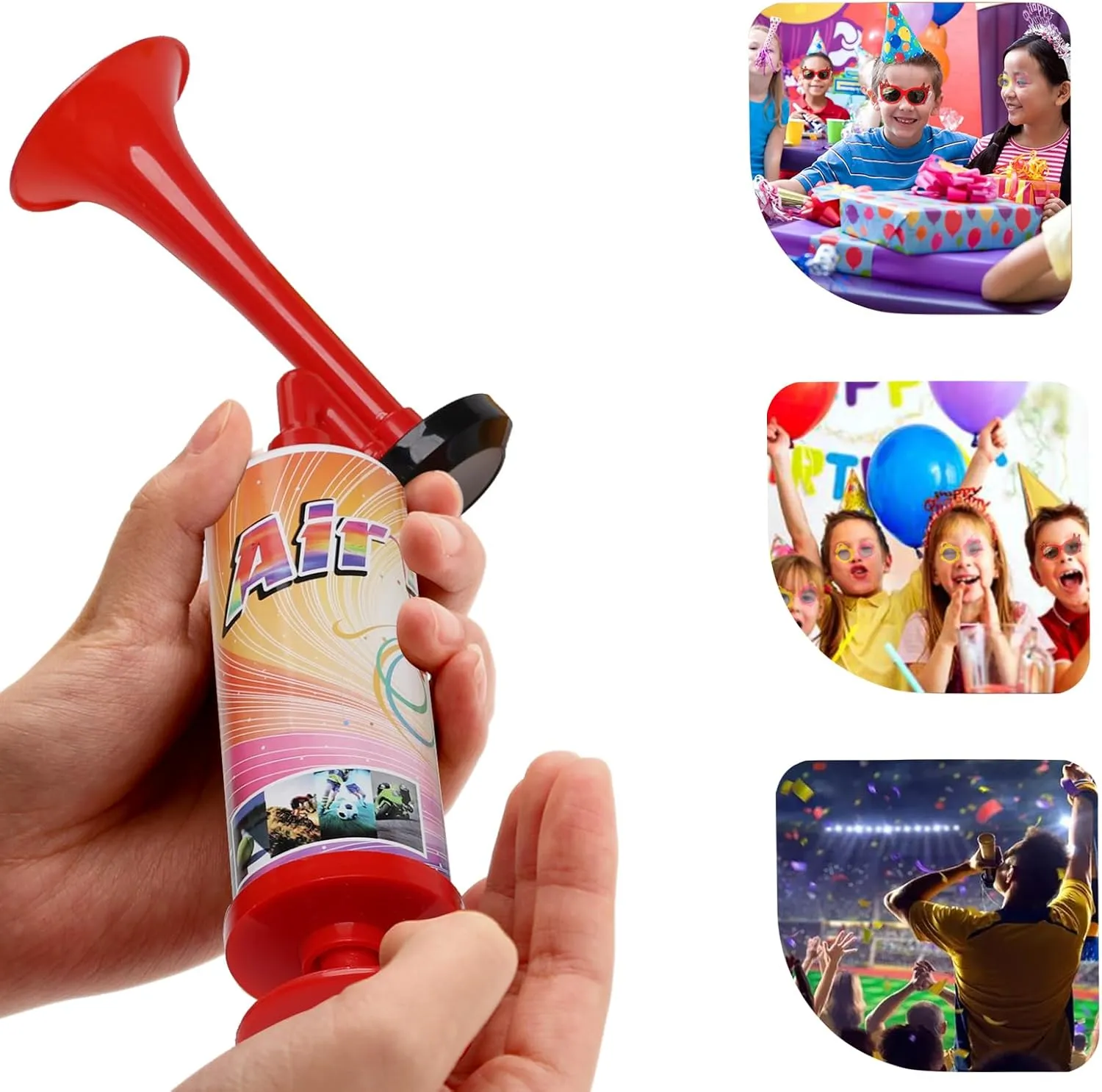 Pump Air Horn Mini, BANHAO Handheld Air Horn Hand Pumps Noisemakers for Sporting Events, Parties, Celebrations, Fun Birthday Party Favors and Goodie Bag Fillers for Kids and Adults, 5pcs 10Inch