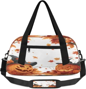 Pumpkin Lamp Maple Leaf Waterproof Sports Gym Bag Portable Dance Gymnastics Work Out Bag Lightweight Travel Duffel Bag Overnight Weekender Bag
