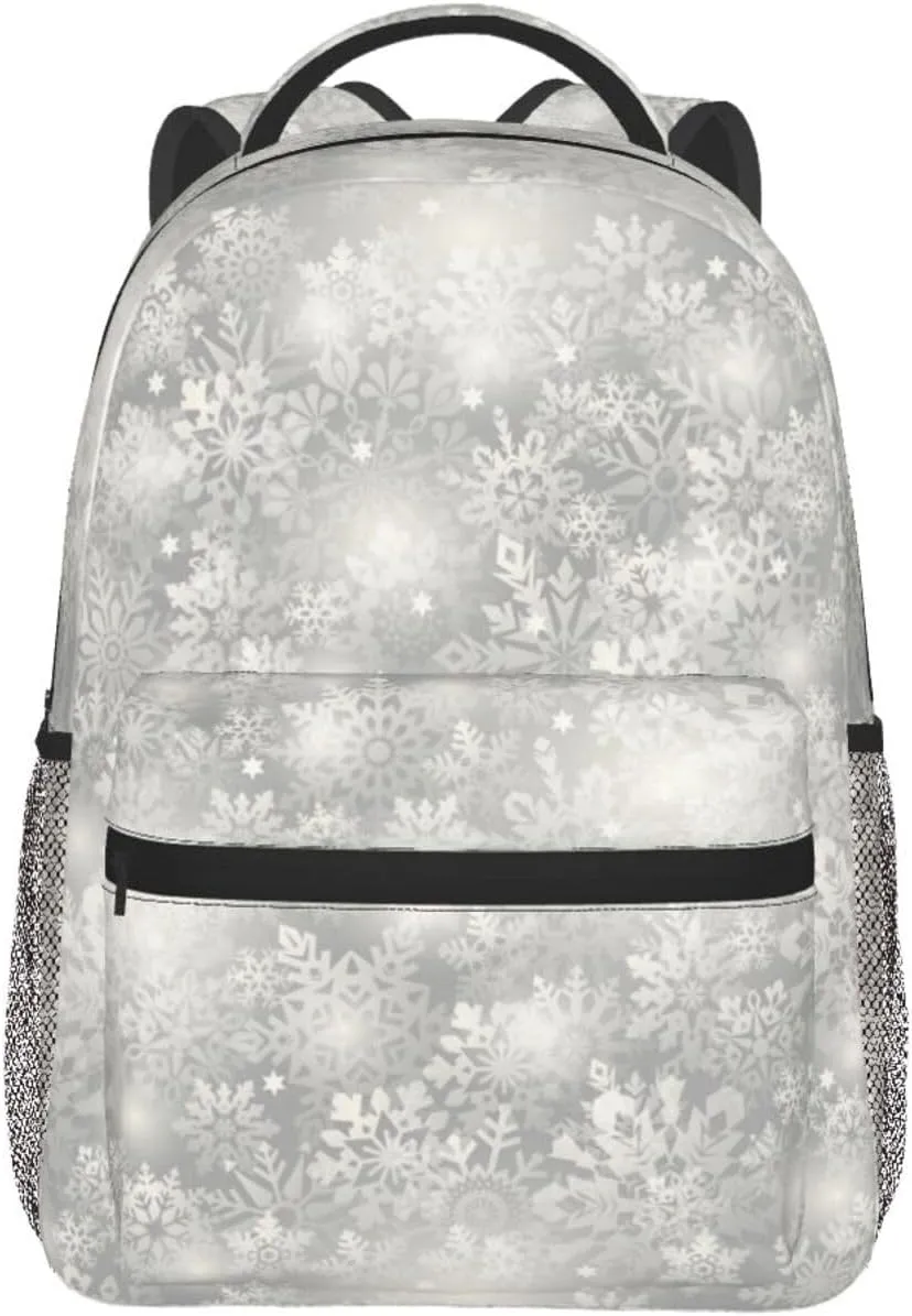 Pure White Snowflake Christmas Casual Backpack Travel Laptop Backpacks Lightweight Daypack Large Capacity Rucksack Notebook Bags Business Work Bag for Yoga Beach Hiking