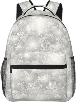Pure White Snowflake Christmas Casual Backpack Travel Laptop Backpacks Lightweight Daypack Large Capacity Rucksack Notebook Bags Business Work Bag for Yoga Beach Hiking