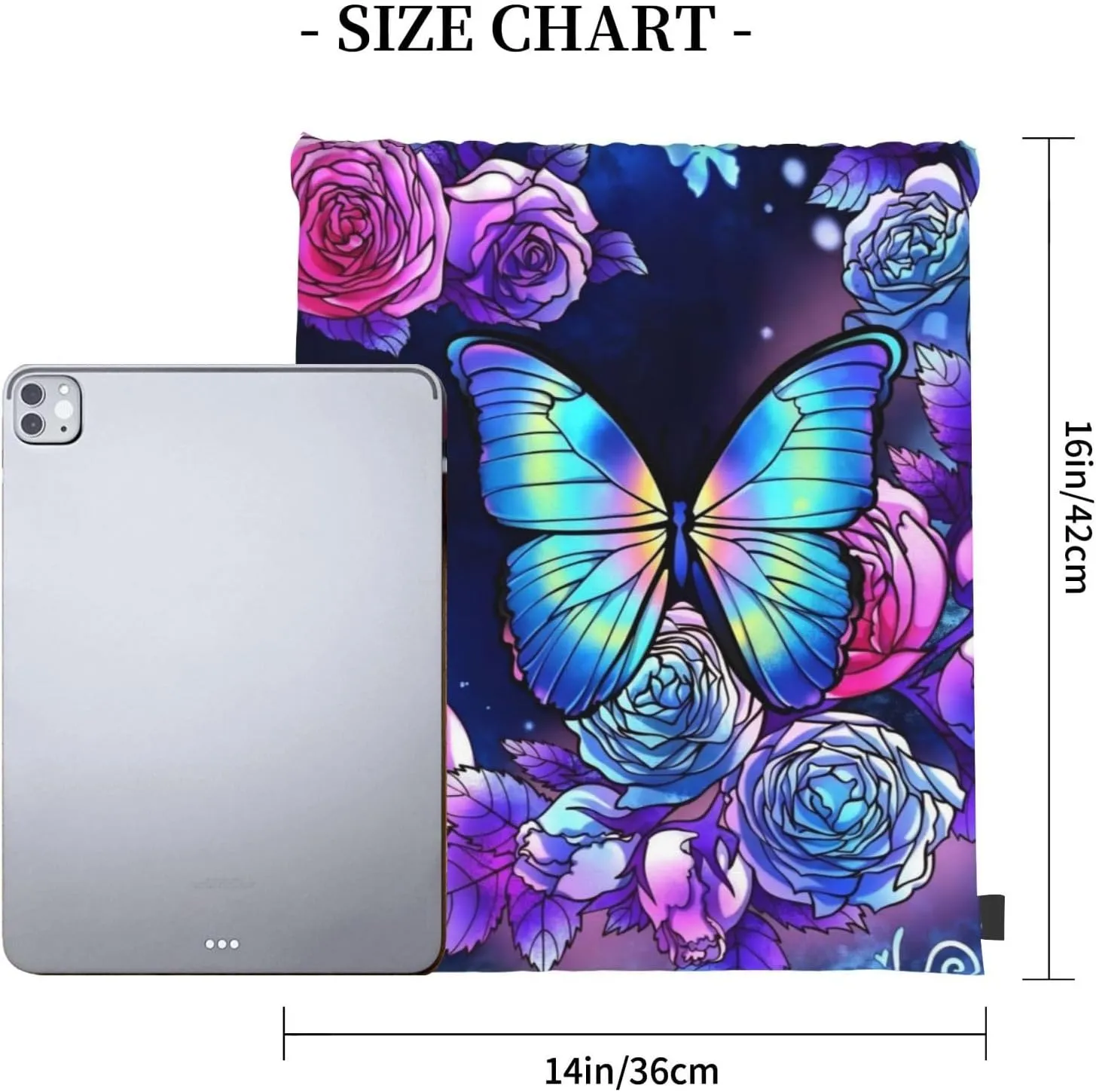 Purple Butterfly Roses Drawstring Backpack Waterproof Sports String Bag Adjustable Lightweight Gym Dance Sackpack for Women Men Boys Girls