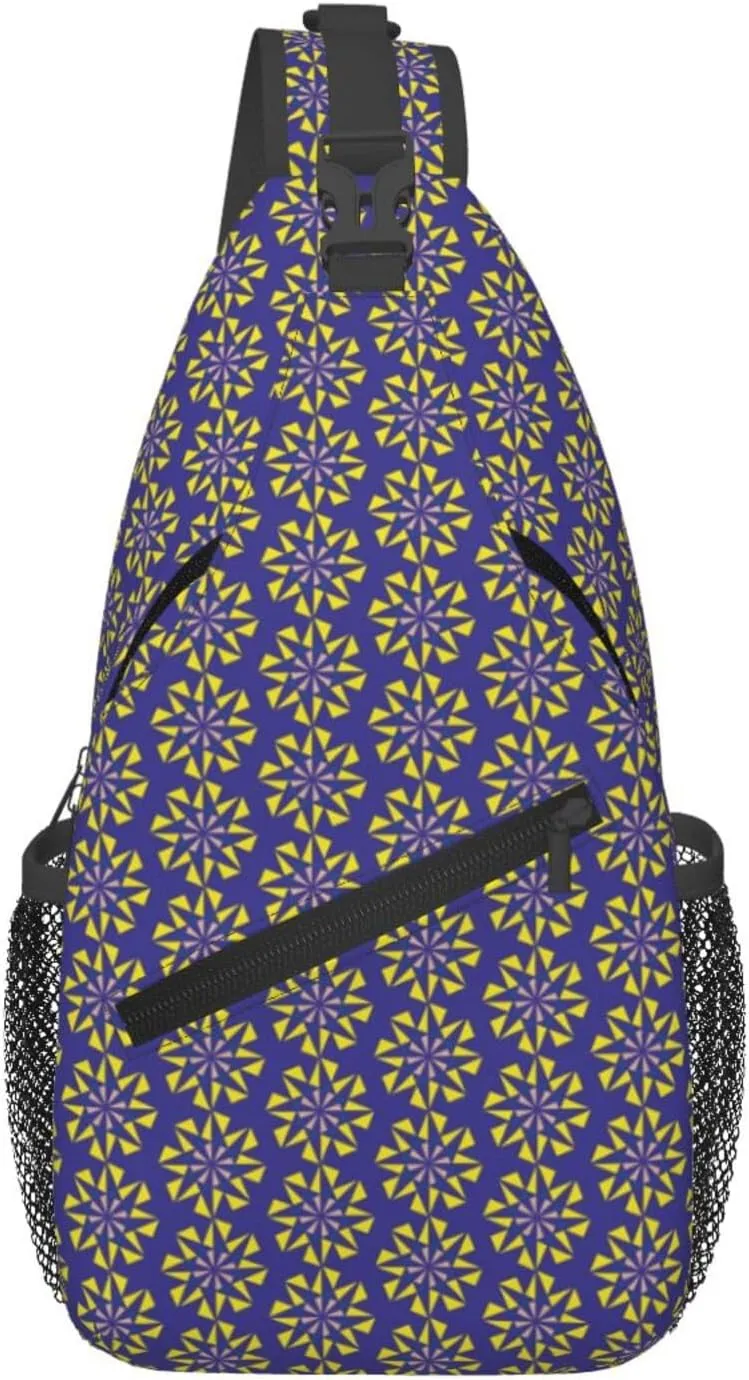 Purple Windmill Geometric Polygons Cross Chest Bag Diagonally Hiking Crossbody Bag Travel Shoulder Daypack Lightweight Sling Backpack Cycling Daypacks Fitness Chest Backpacks