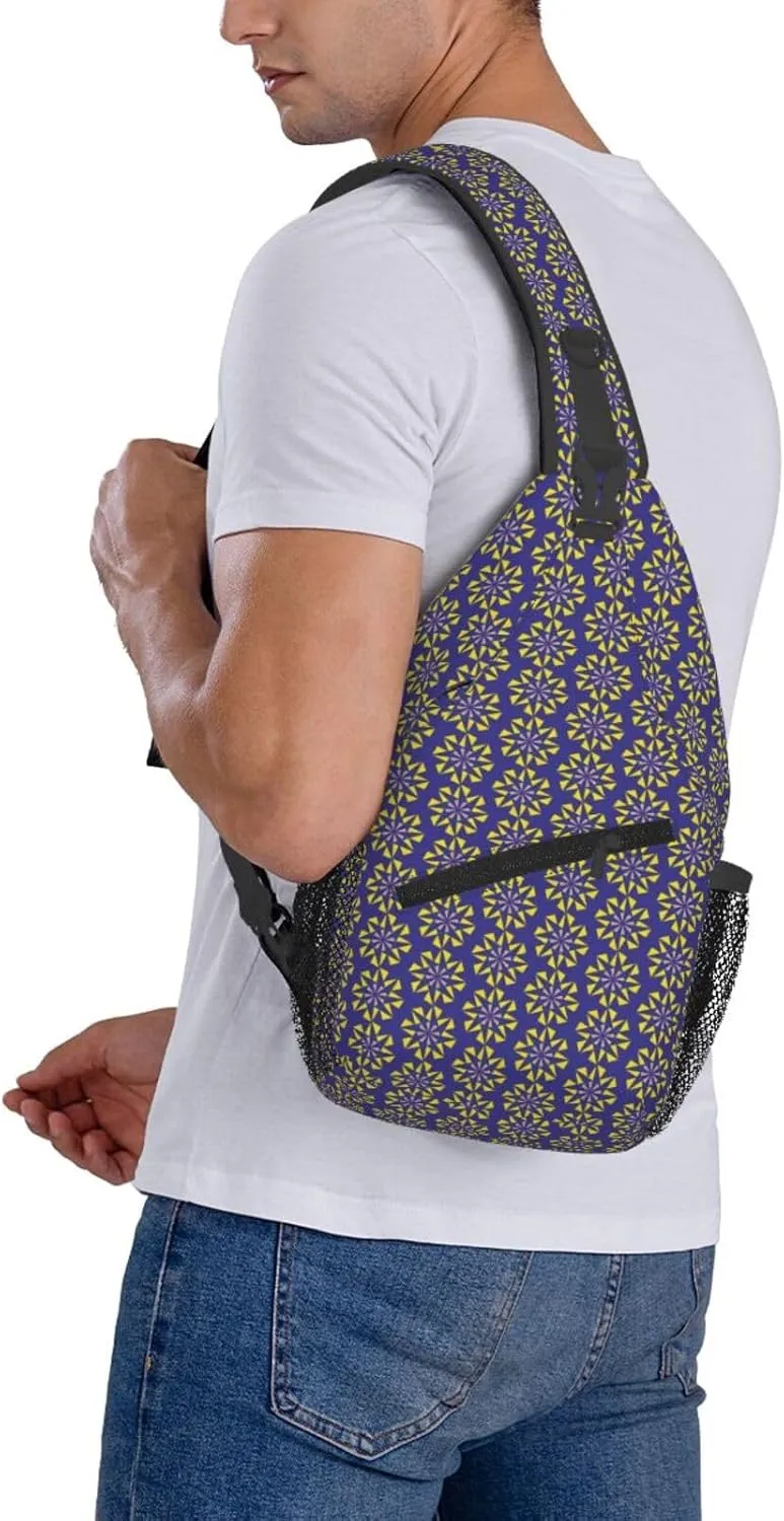 Purple Windmill Geometric Polygons Cross Chest Bag Diagonally Hiking Crossbody Bag Travel Shoulder Daypack Lightweight Sling Backpack Cycling Daypacks Fitness Chest Backpacks