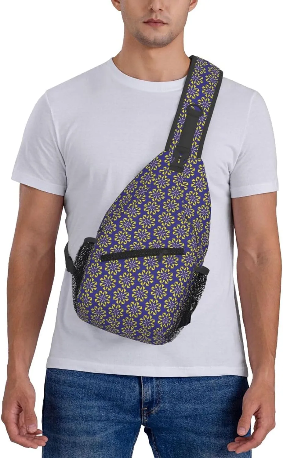Purple Windmill Geometric Polygons Cross Chest Bag Diagonally Hiking Crossbody Bag Travel Shoulder Daypack Lightweight Sling Backpack Cycling Daypacks Fitness Chest Backpacks