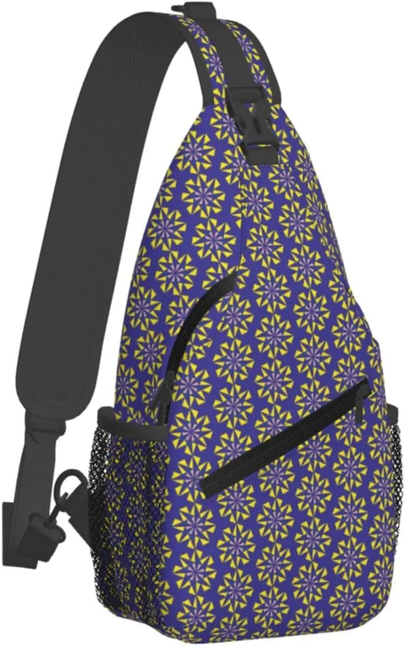 Purple Windmill Geometric Polygons Cross Chest Bag Diagonally Hiking Crossbody Bag Travel Shoulder Daypack Lightweight Sling Backpack Cycling Daypacks Fitness Chest Backpacks