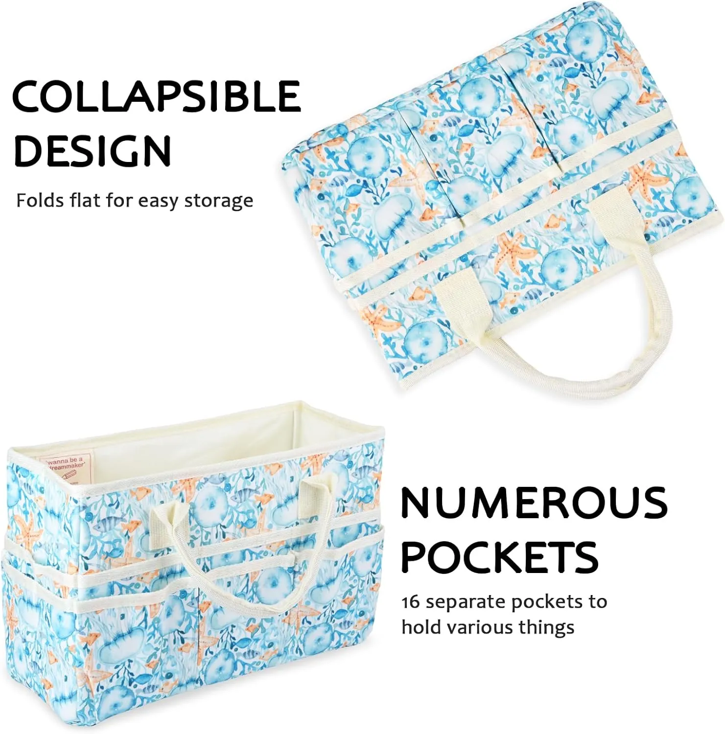 qianshan Craft Organizer Tote Bag with Multiple Pockets, Large Art Storage Caddy with Handles for Art, Craft, Sewing, Make-up，Scrapbooking, Medical, and Office Supplies Storage.Blue Jellyfish