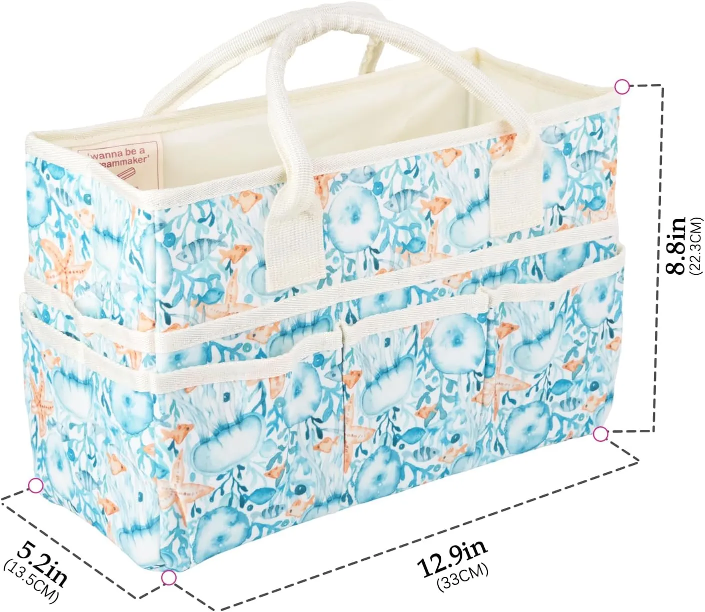 qianshan Craft Organizer Tote Bag with Multiple Pockets, Large Art Storage Caddy with Handles for Art, Craft, Sewing, Make-up，Scrapbooking, Medical, and Office Supplies Storage.Blue Jellyfish