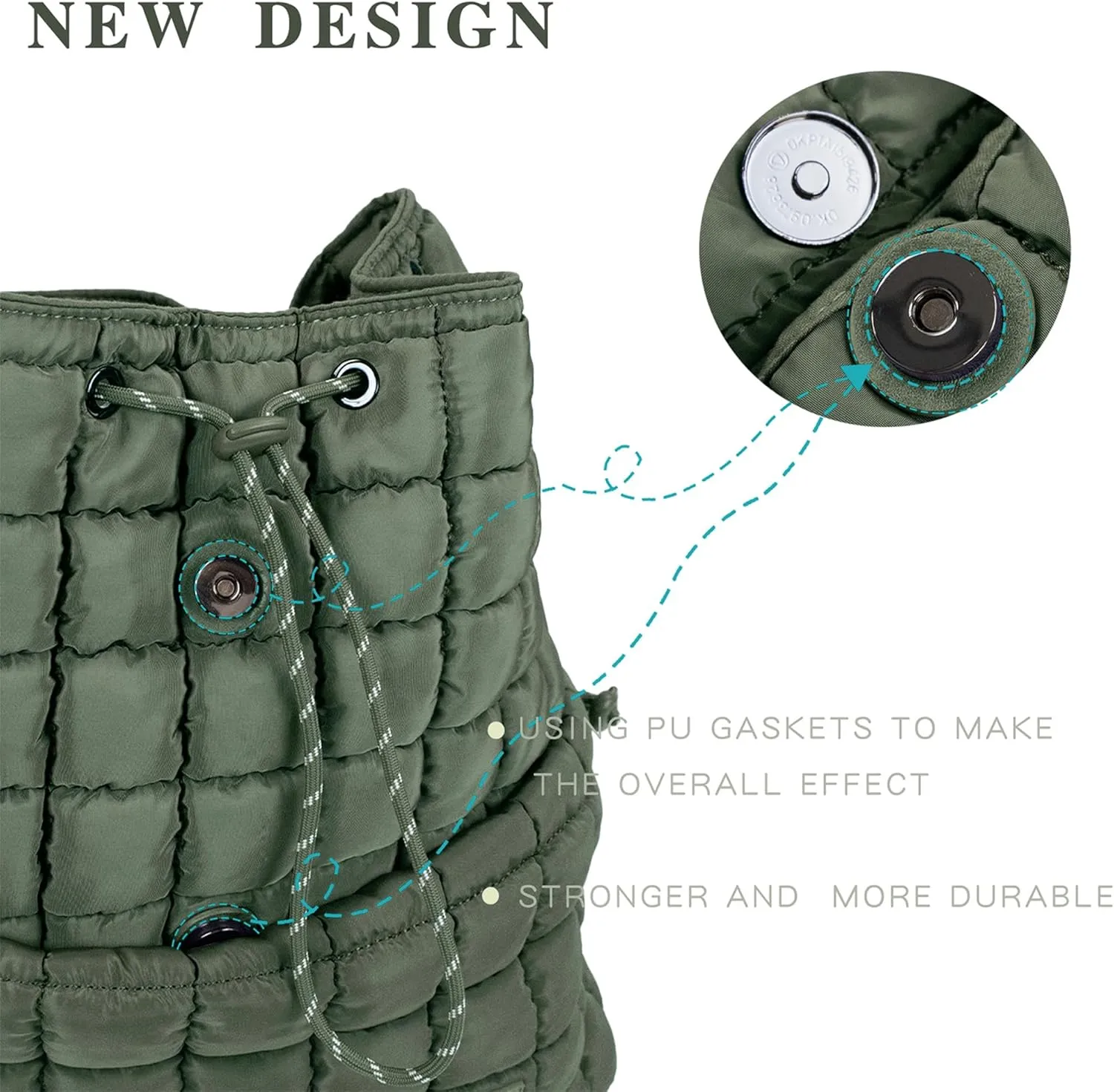 Quilted Backpack for Women, Lightweight Travel Gym Bag, Hiker Pack Drawstring Padding Backpacks, Puffer Travel Bag for Casual Daypack(Green)