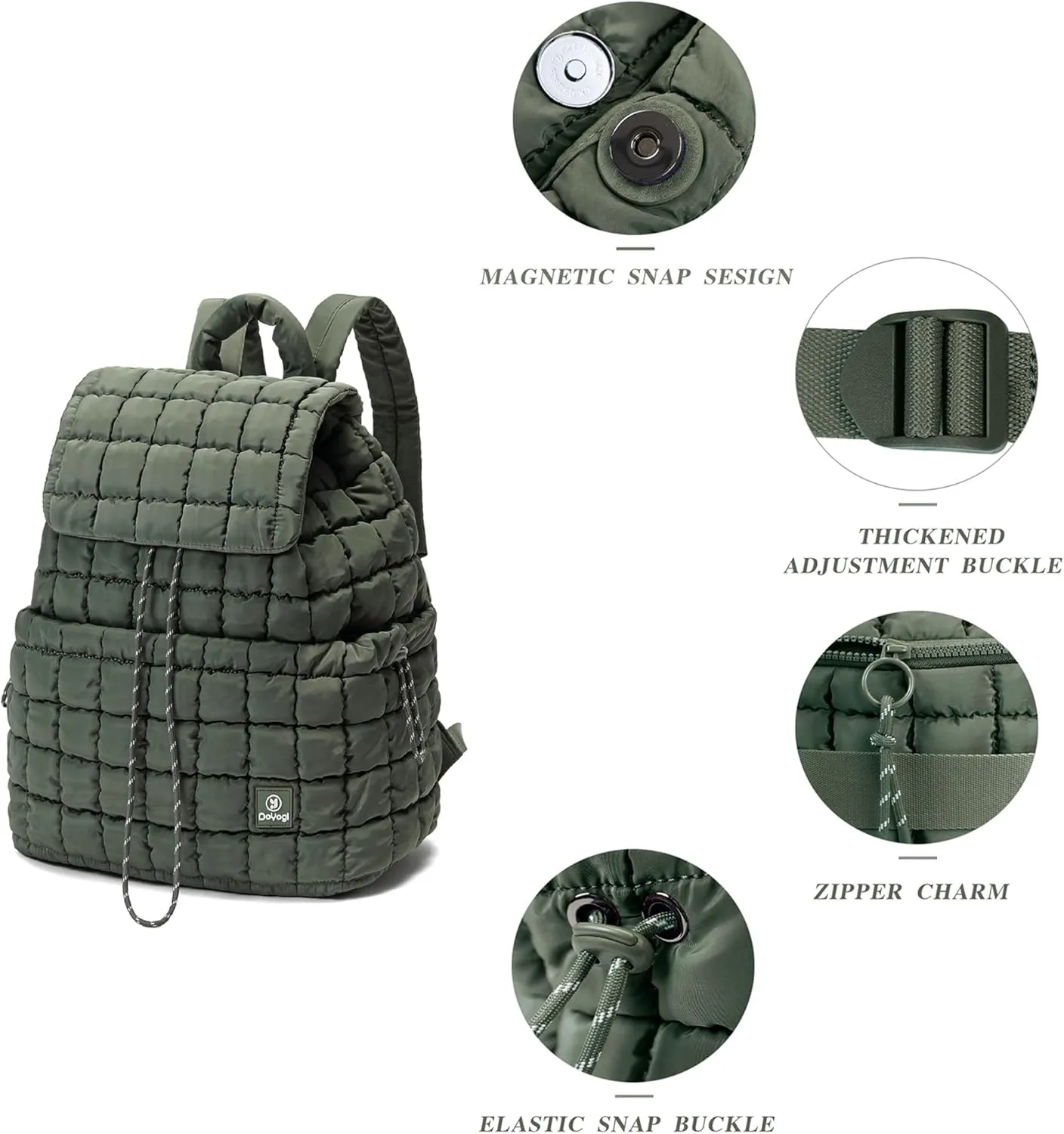 Quilted Backpack for Women, Lightweight Travel Gym Bag, Hiker Pack Drawstring Padding Backpacks, Puffer Travel Bag for Casual Daypack(Green)