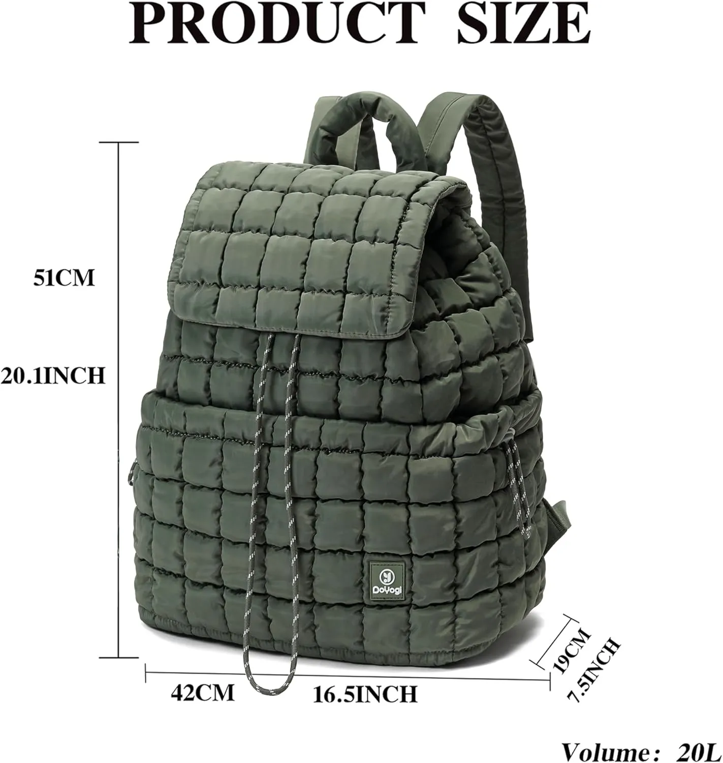 Quilted Backpack for Women, Lightweight Travel Gym Bag, Hiker Pack Drawstring Padding Backpacks, Puffer Travel Bag for Casual Daypack(Green)