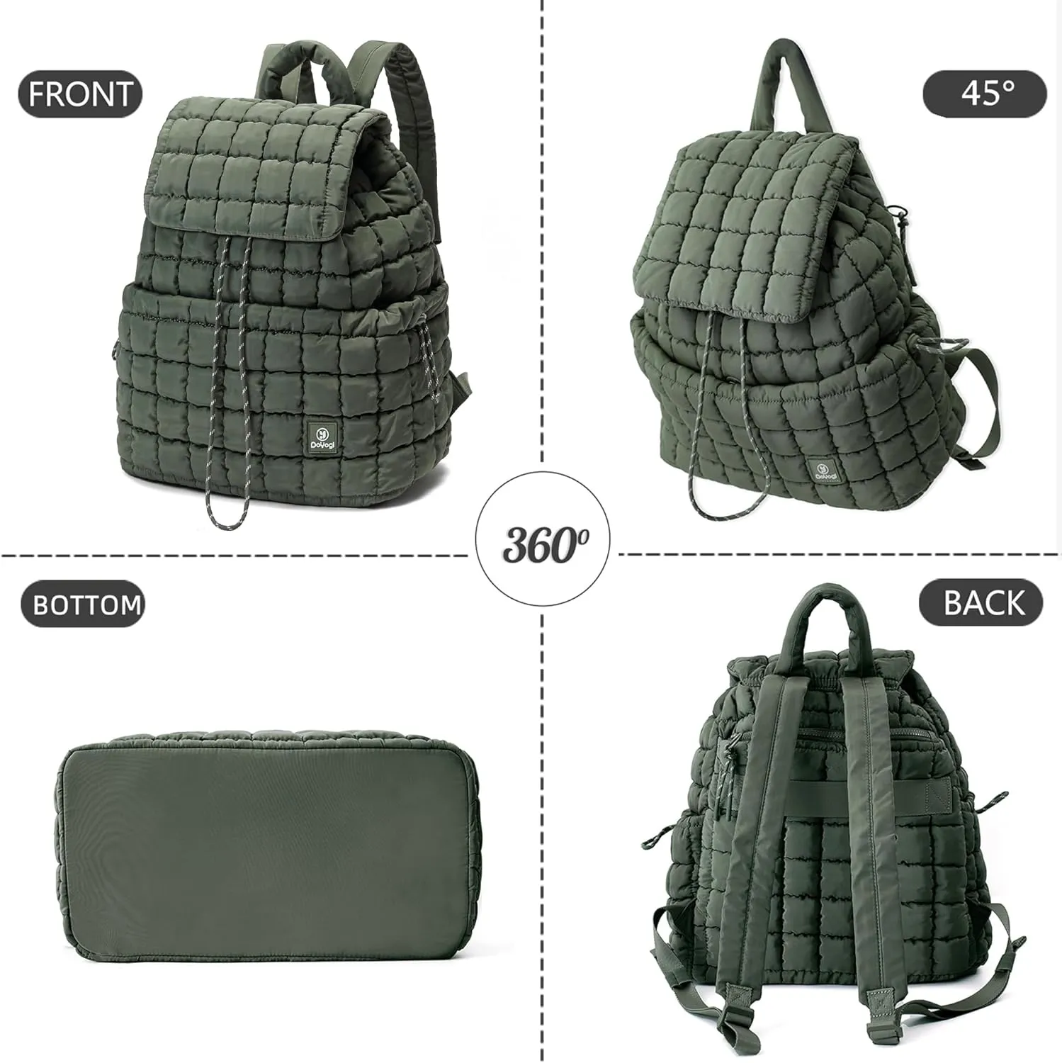 Quilted Backpack for Women, Lightweight Travel Gym Bag, Hiker Pack Drawstring Padding Backpacks, Puffer Travel Bag for Casual Daypack(Green)