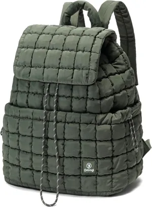 Quilted Backpack for Women, Lightweight Travel Gym Bag, Hiker Pack Drawstring Padding Backpacks, Puffer Travel Bag for Casual Daypack(Green)