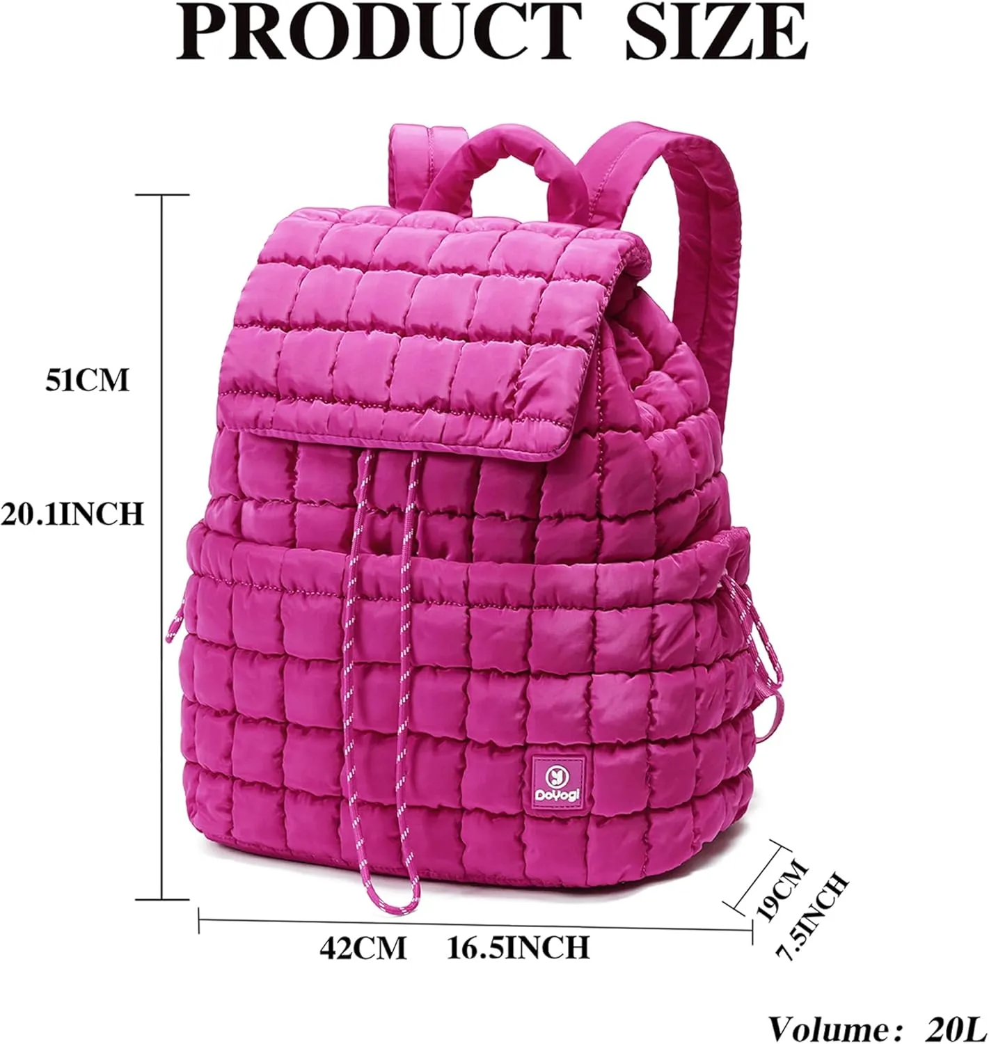 Quilted Backpack for Women, Lightweight Travel Gym Bag, Hiker Pack Drawstring Padding Backpacks, Puffer Travel Bag for Casual Daypack(Rose red)