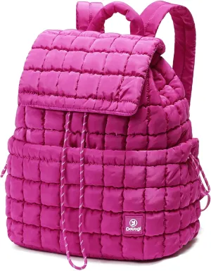 Quilted Backpack for Women, Lightweight Travel Gym Bag, Hiker Pack Drawstring Padding Backpacks, Puffer Travel Bag for Casual Daypack(Rose red)