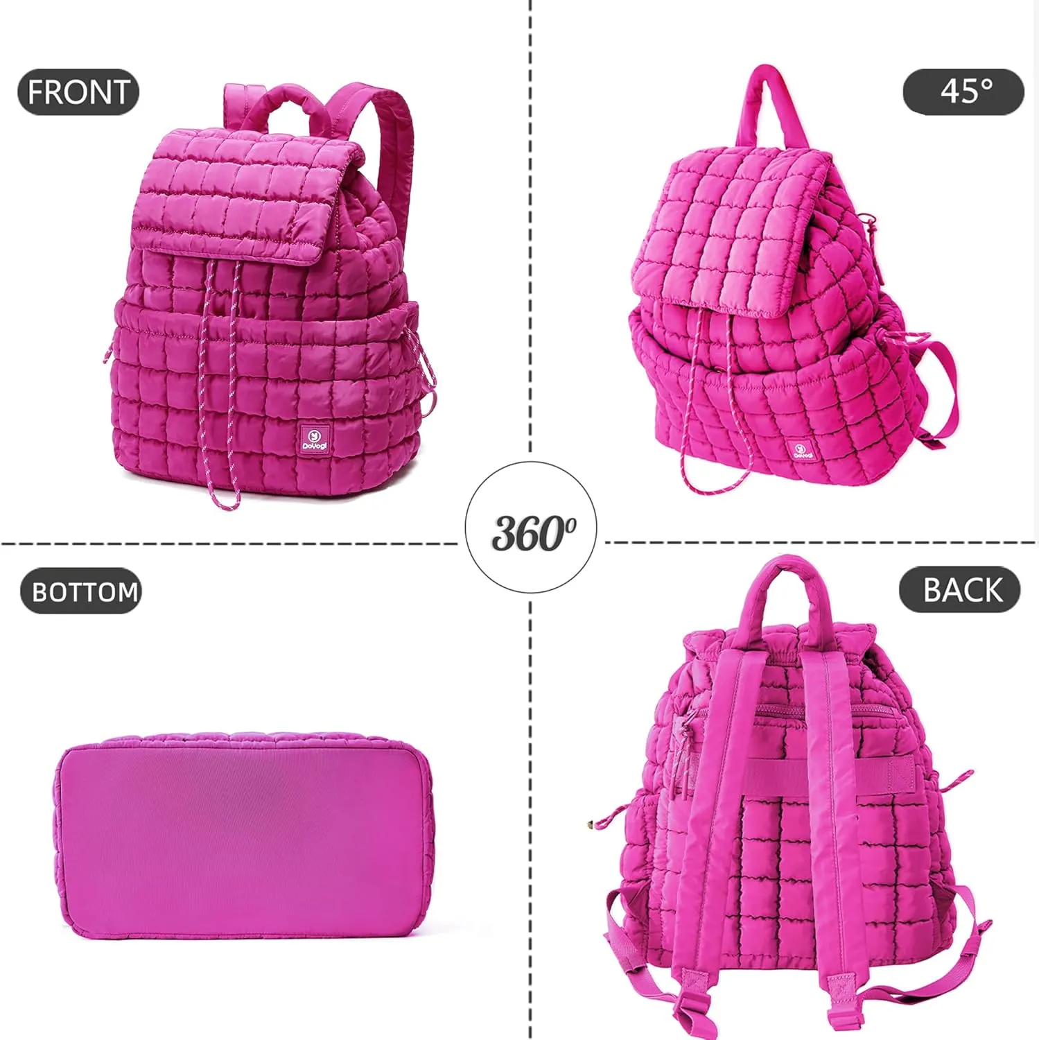 Quilted Backpack for Women, Lightweight Travel Gym Bag, Hiker Pack Drawstring Padding Backpacks, Puffer Travel Bag for Casual Daypack(Rose red)