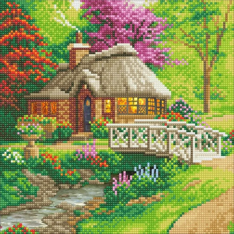 "Friendship Cottage" Crystal Art Canvas by Thomas Kinkade 30x30cm