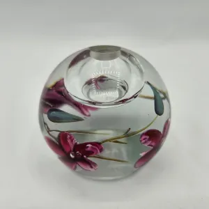 "The Glass Eye" Pink Floral Art Glass Signed Vase / Oil Lamp / Paperweight 1985 #329