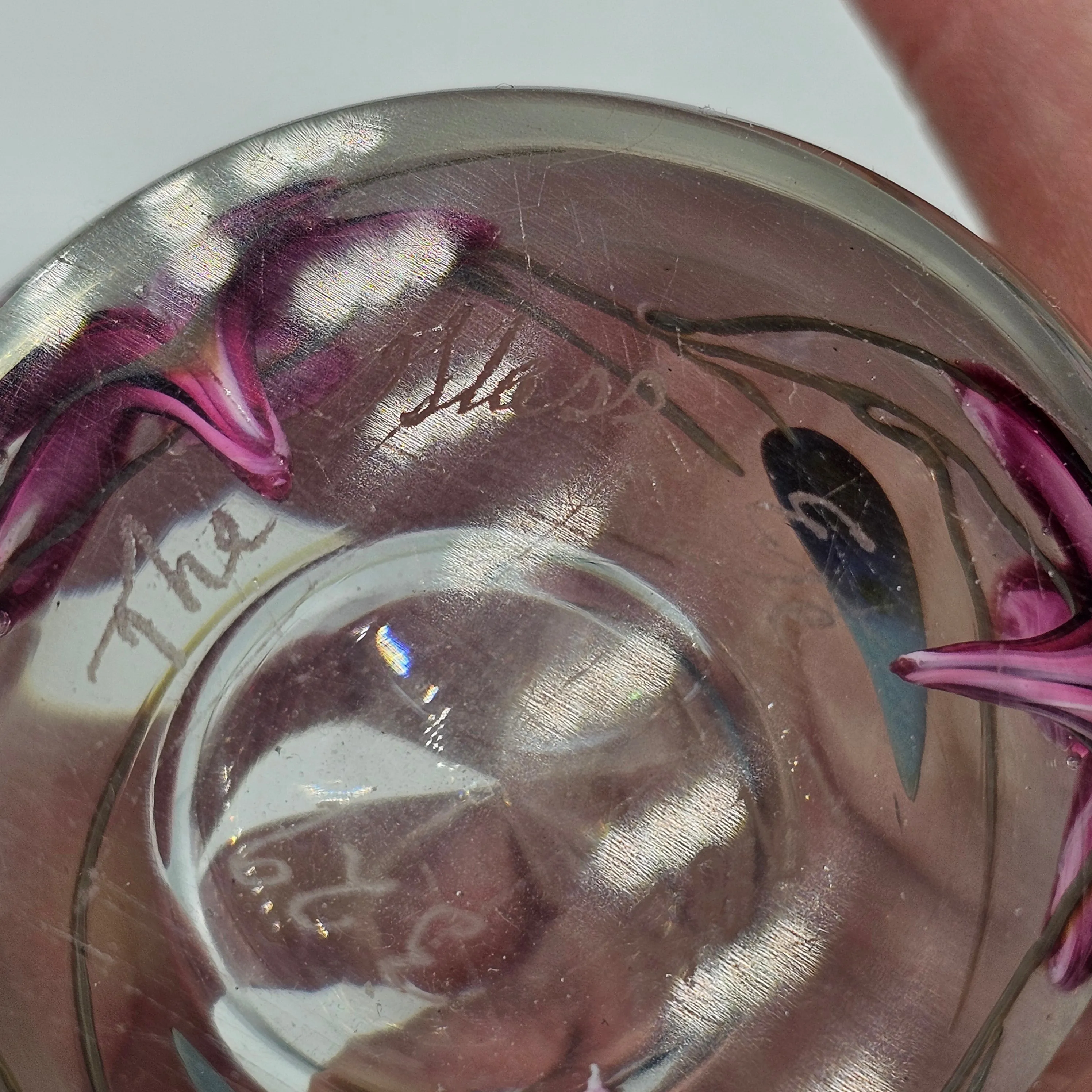 "The Glass Eye" Pink Floral Art Glass Signed Vase / Oil Lamp / Paperweight 1985 #329