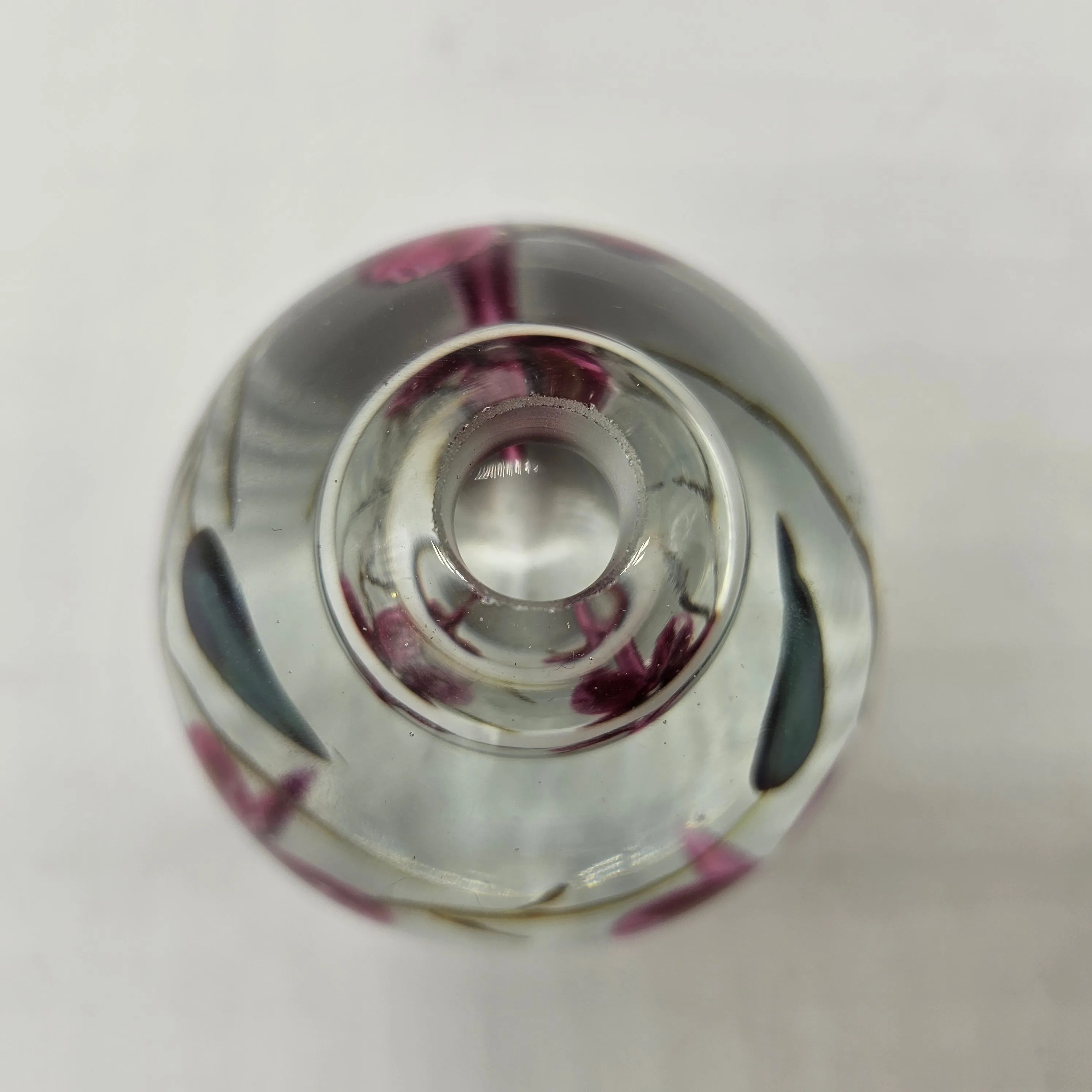 "The Glass Eye" Pink Floral Art Glass Signed Vase / Oil Lamp / Paperweight 1985 #329
