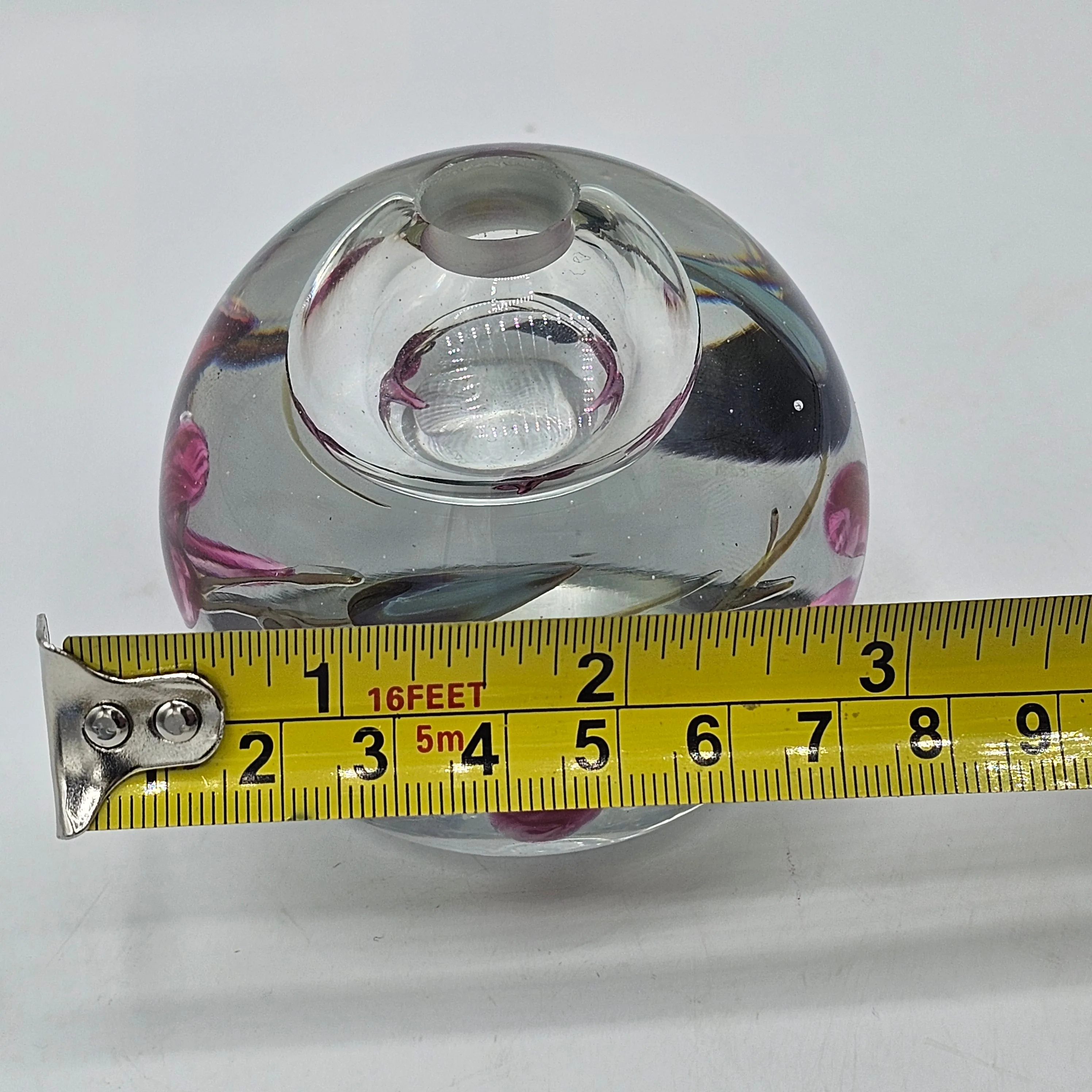 "The Glass Eye" Pink Floral Art Glass Signed Vase / Oil Lamp / Paperweight 1985 #329