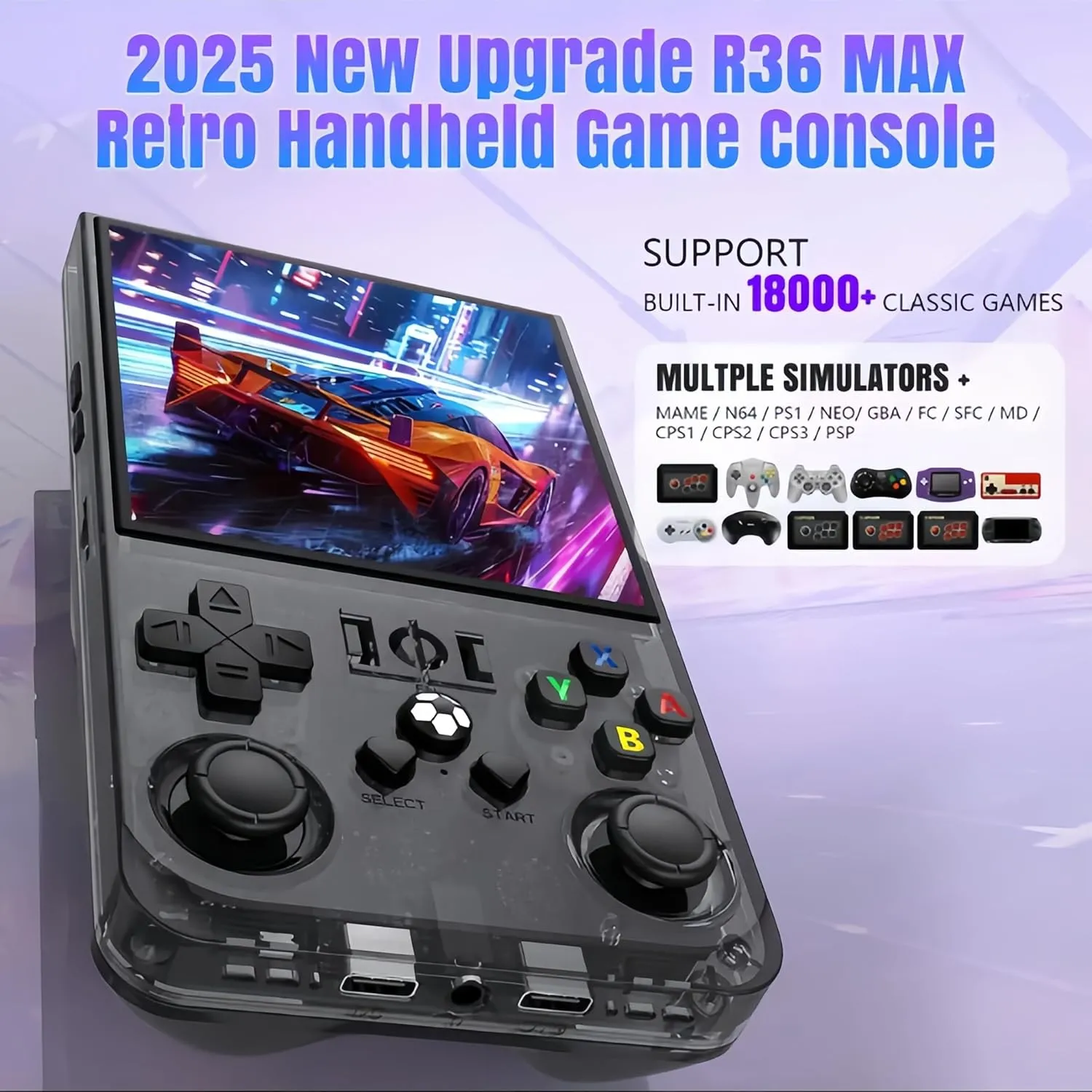 R36Max Handheld Game Console - Preloaded 18000  Classic Games, for Gamer Dads Video Game Console (64Gb Translucent Grey)
